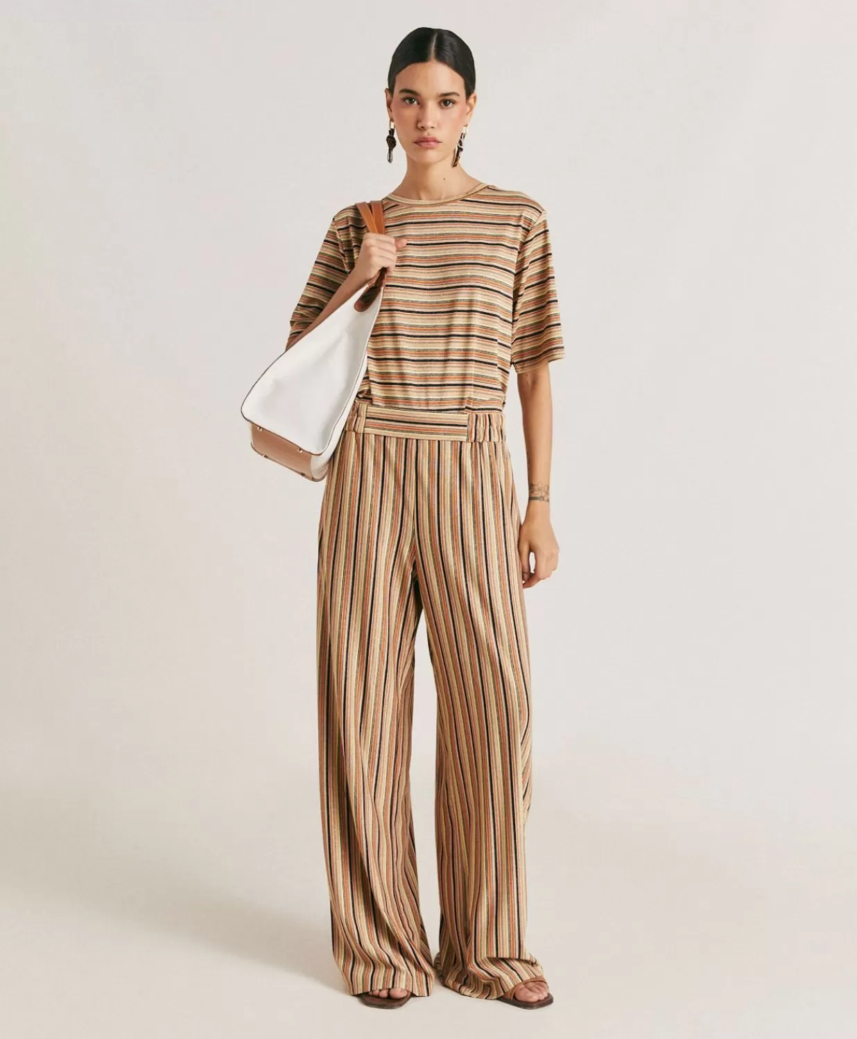 Momoni Pantalons Et Shorts>Baccarat Pantalon Raye En Jersey Lurex - Rouille Multicolore