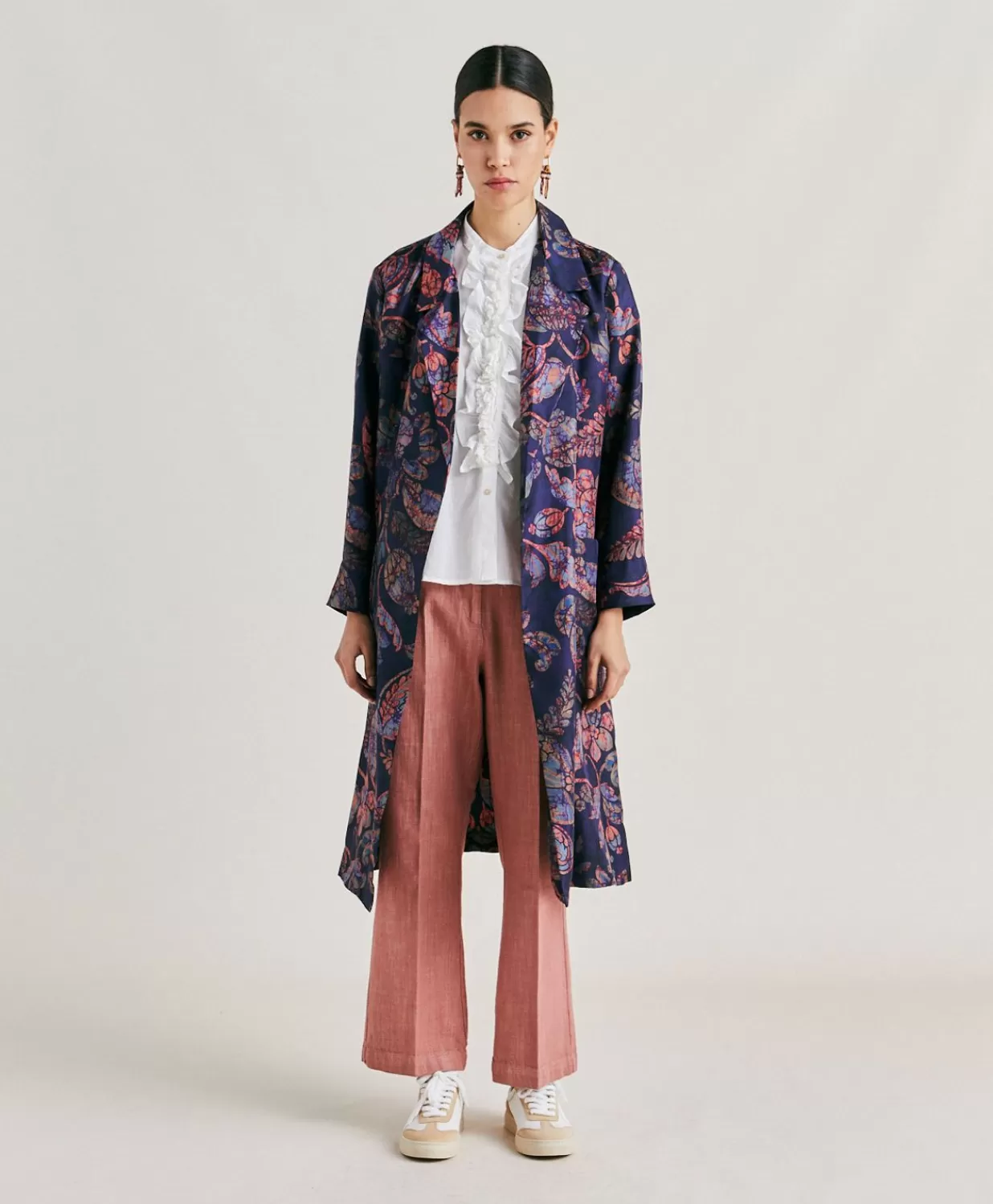 Momoni Trenchs Et Manteaux>Bados Trench-Coat En Serge De Soie - Multicolore Bleu Nuit