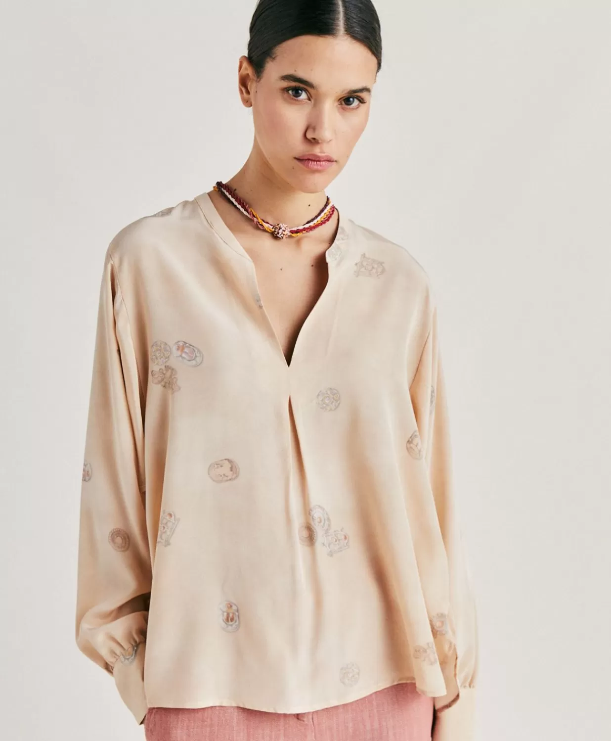 Momoni Chemisiers Et Chemises>Blouse Alisha En Crepe De Chine - Beige Multicolore