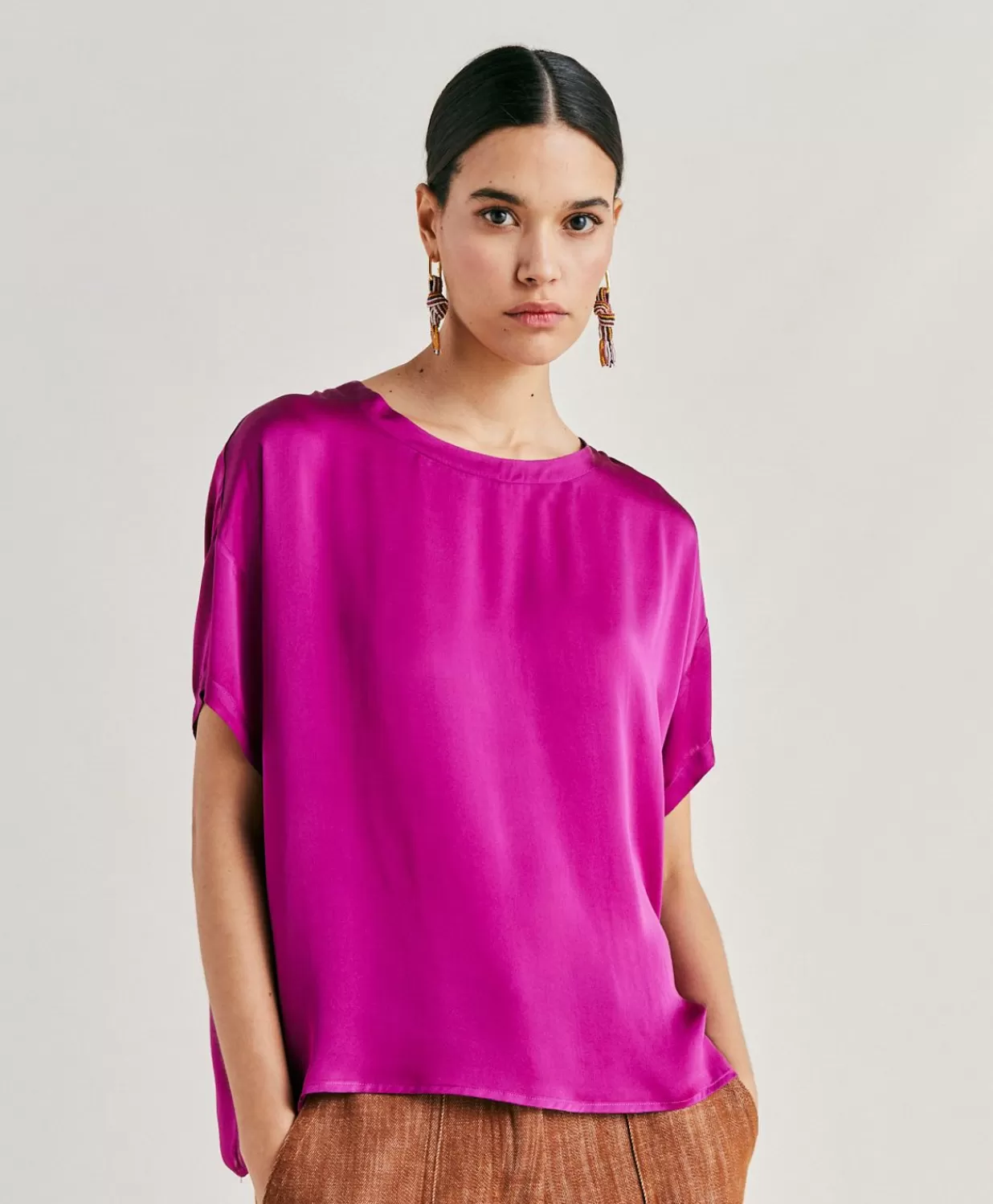 Momoni Chemisiers Et Chemises>Blouse Alonso En Soie Unie - Cyclamen