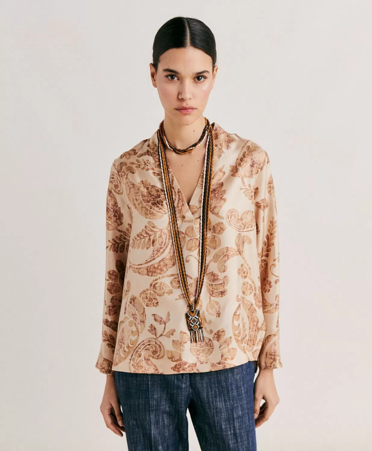 Momoni Chemisiers Et Chemises>Blouse Ambroise En Twill De Soie - Poudre Multicolore