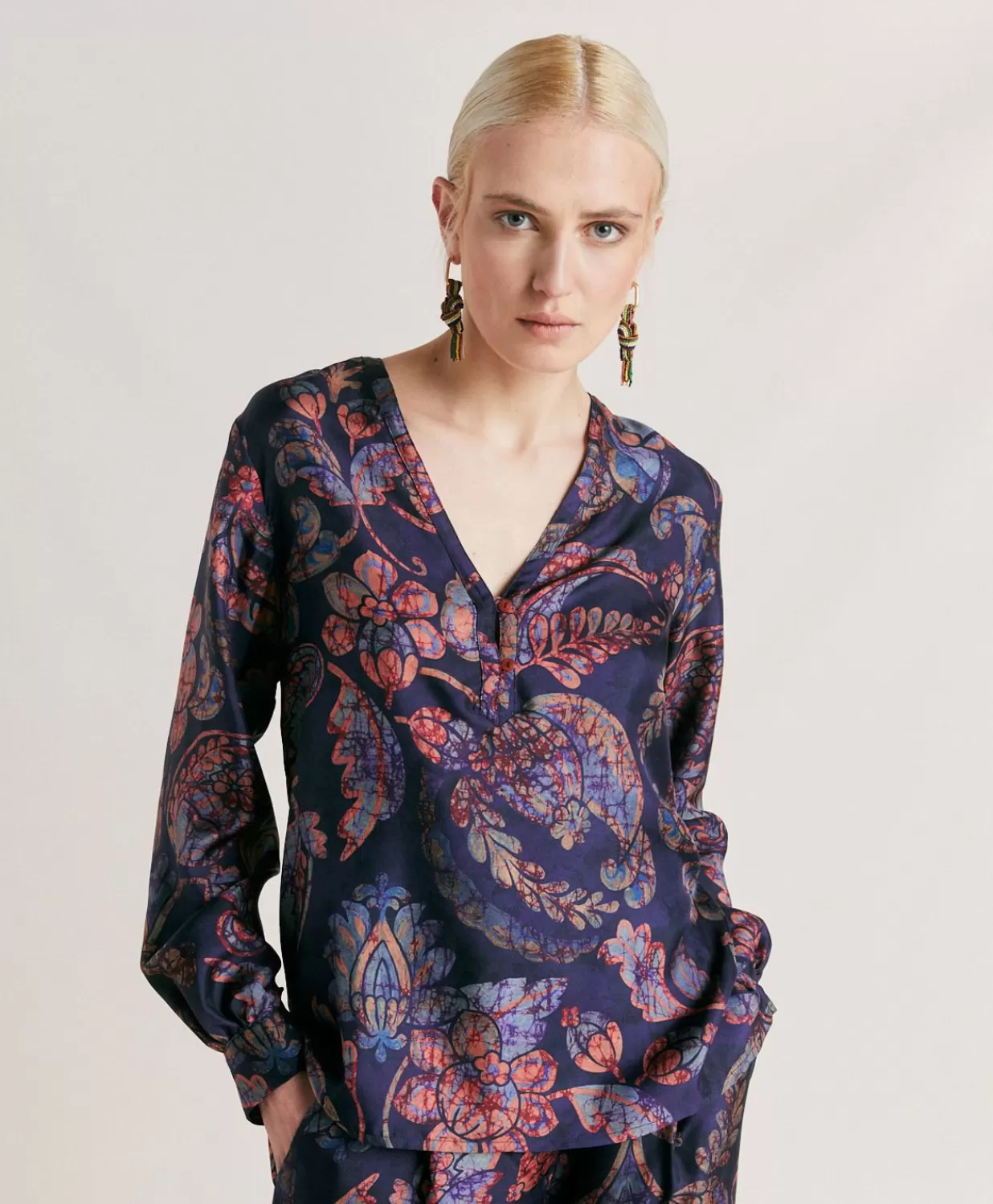 Momoni Costumes Et Costumes>Blouse En Serge De Soie Torret - Bleu Nuit Multicolore