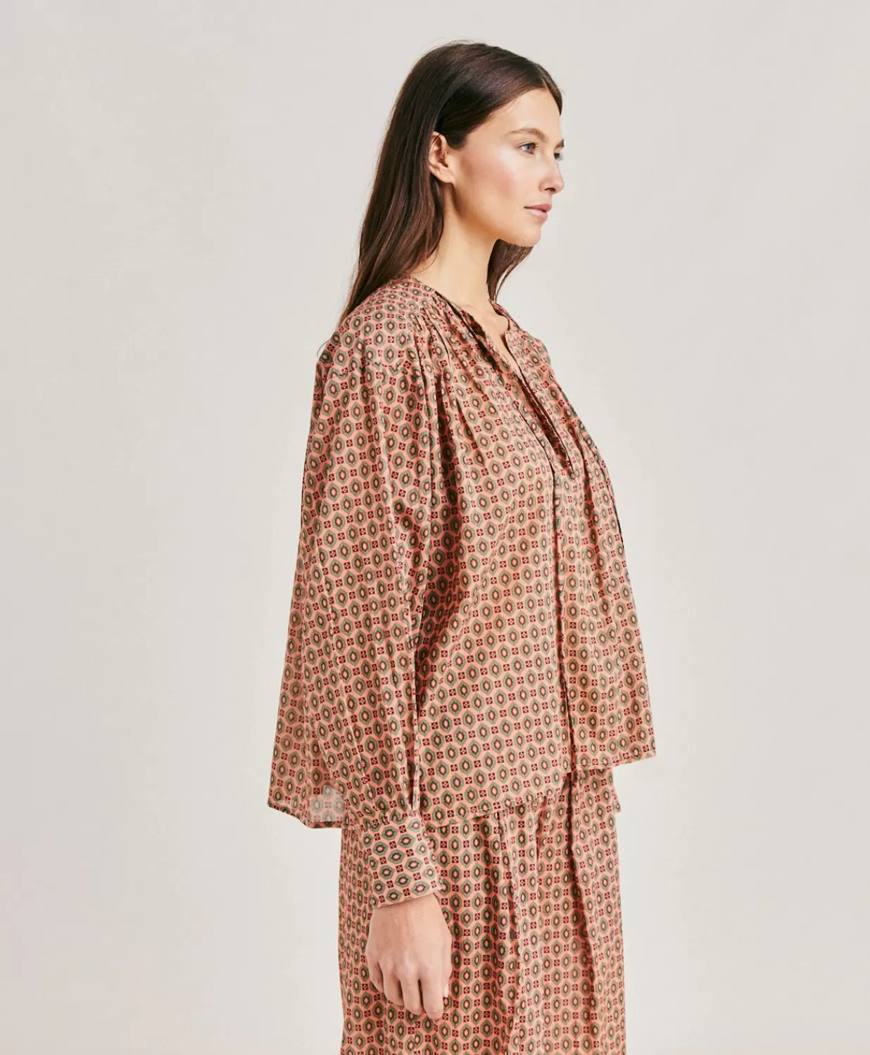 Momoni Chemisiers Et Chemises>Blouse Gypsofilia En Voile De Coton Imprime - Corail