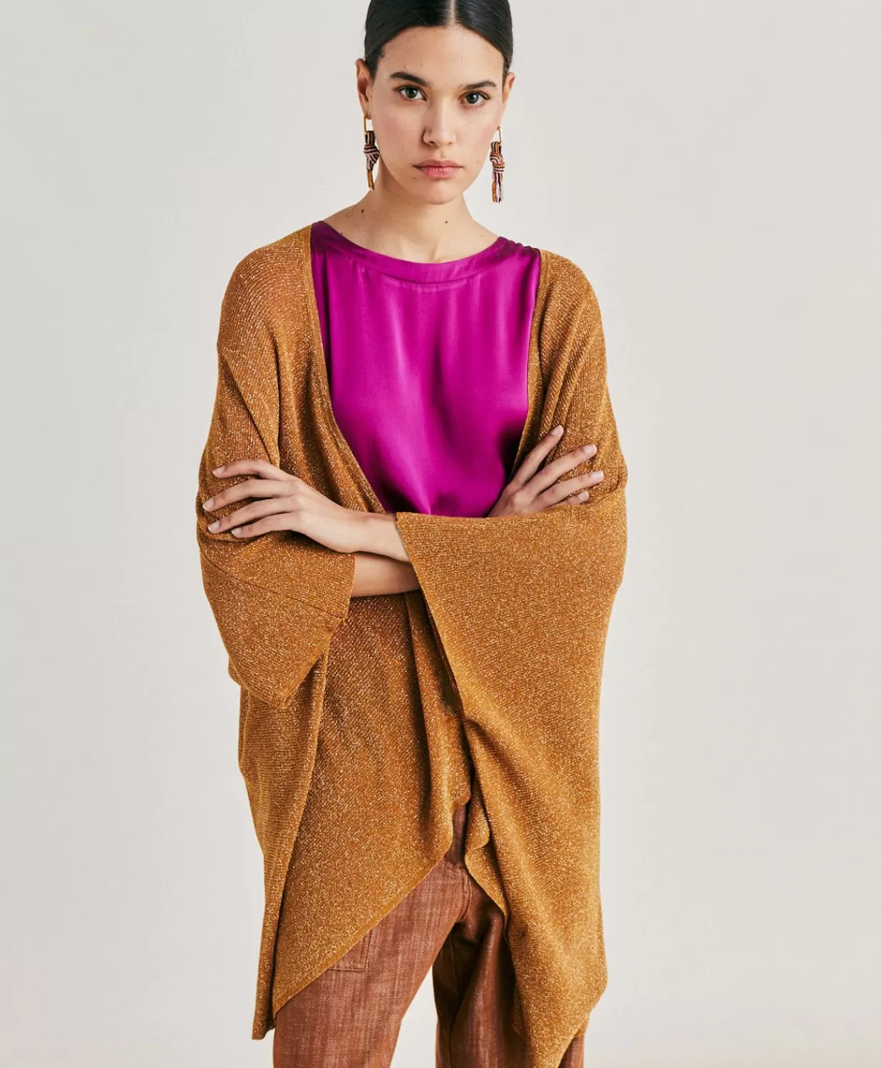 Momoni Tricots>Cardigan Divina Perlata Lurex - Caramel