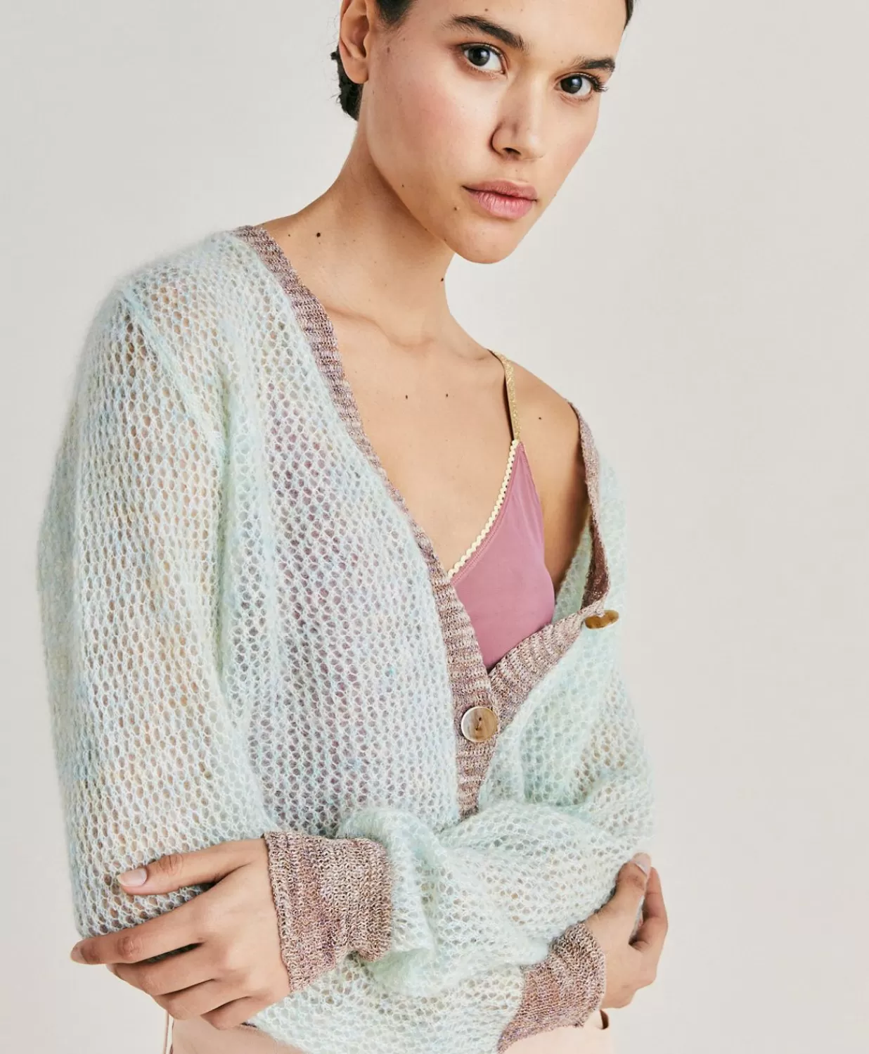 Momoni Tricots>Cardigan Dream En Mohair Doux - Turquoise