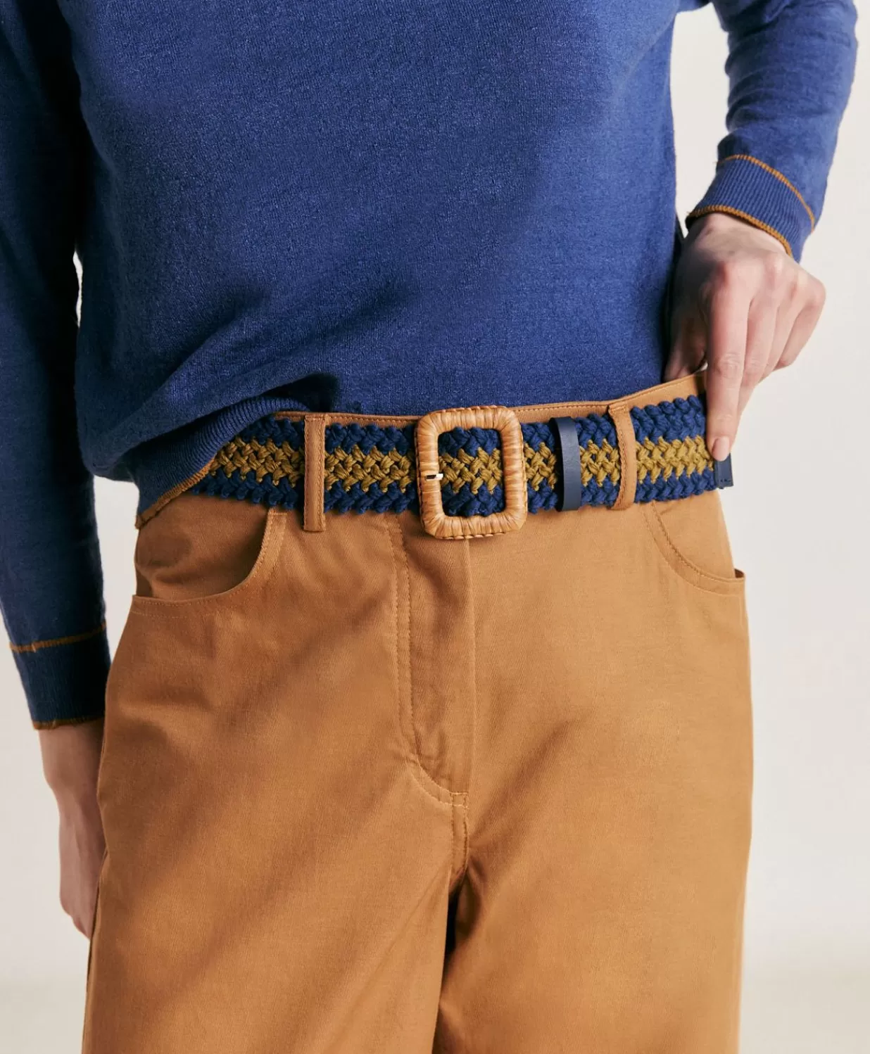 Momoni Ceintures>Ceinture Malika Avec Boucle En Raphia - Bleu/Olive