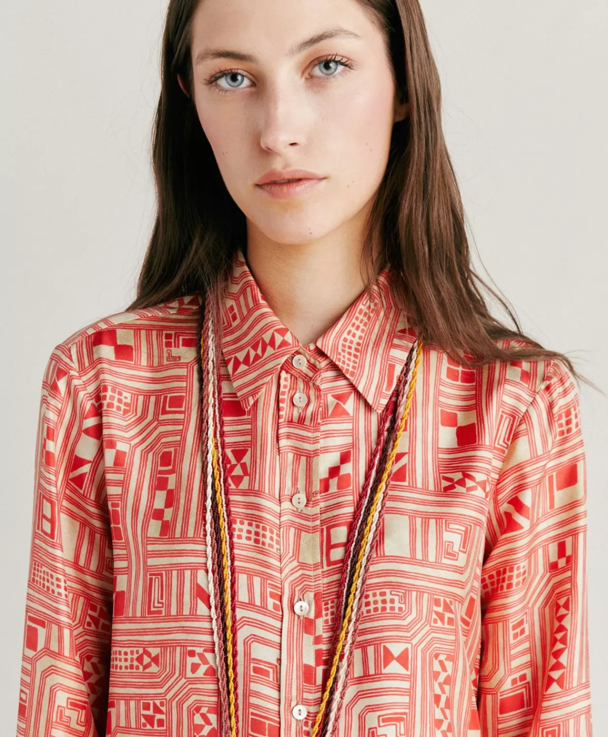Momoni Costumes Et Costumes>Chemise Arles En Serge De Soie - Beige/Corail