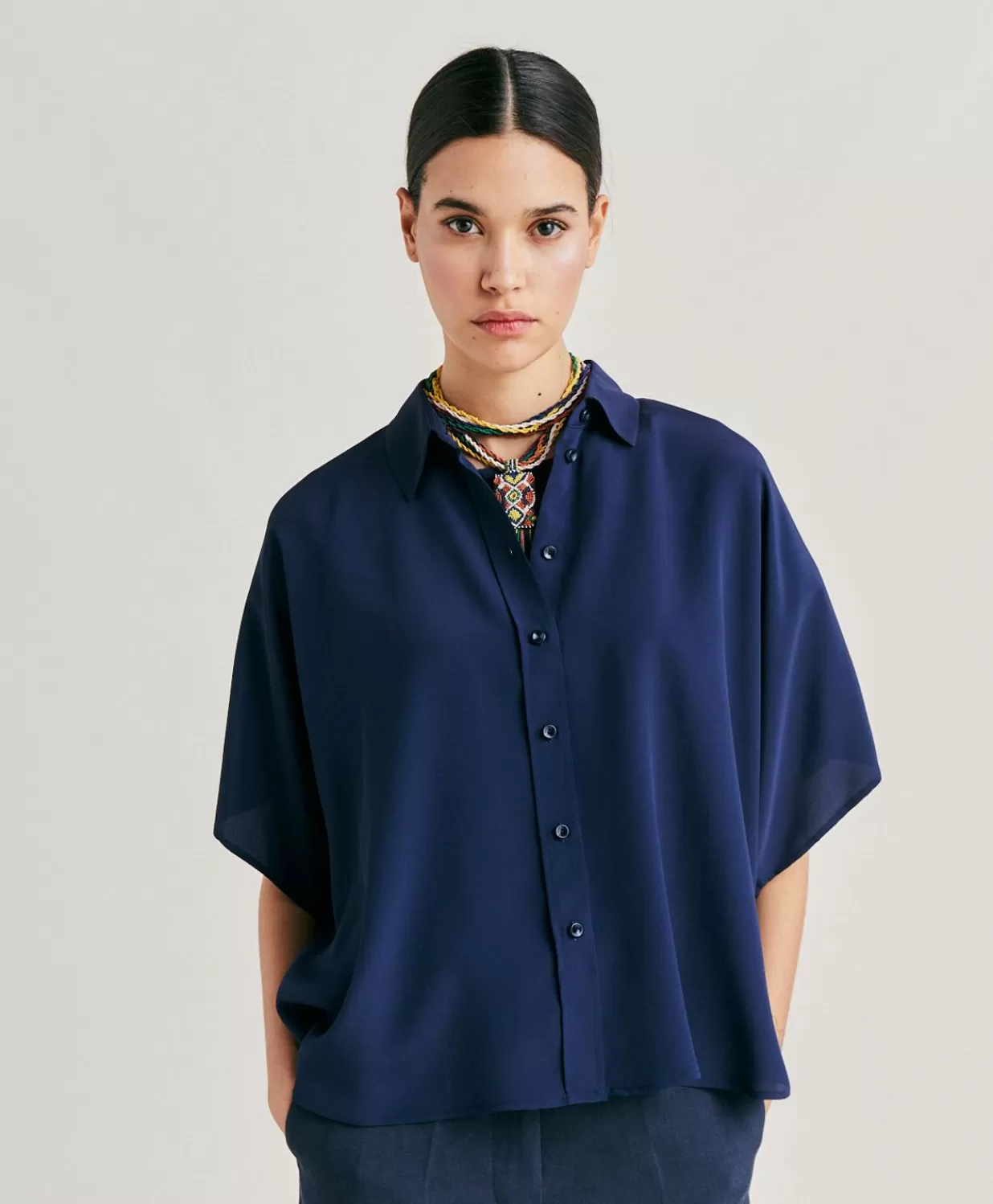 Momoni Chemisiers Et Chemises>Chemise Brooklyn En Acetate De Soie - Bleu Nuit