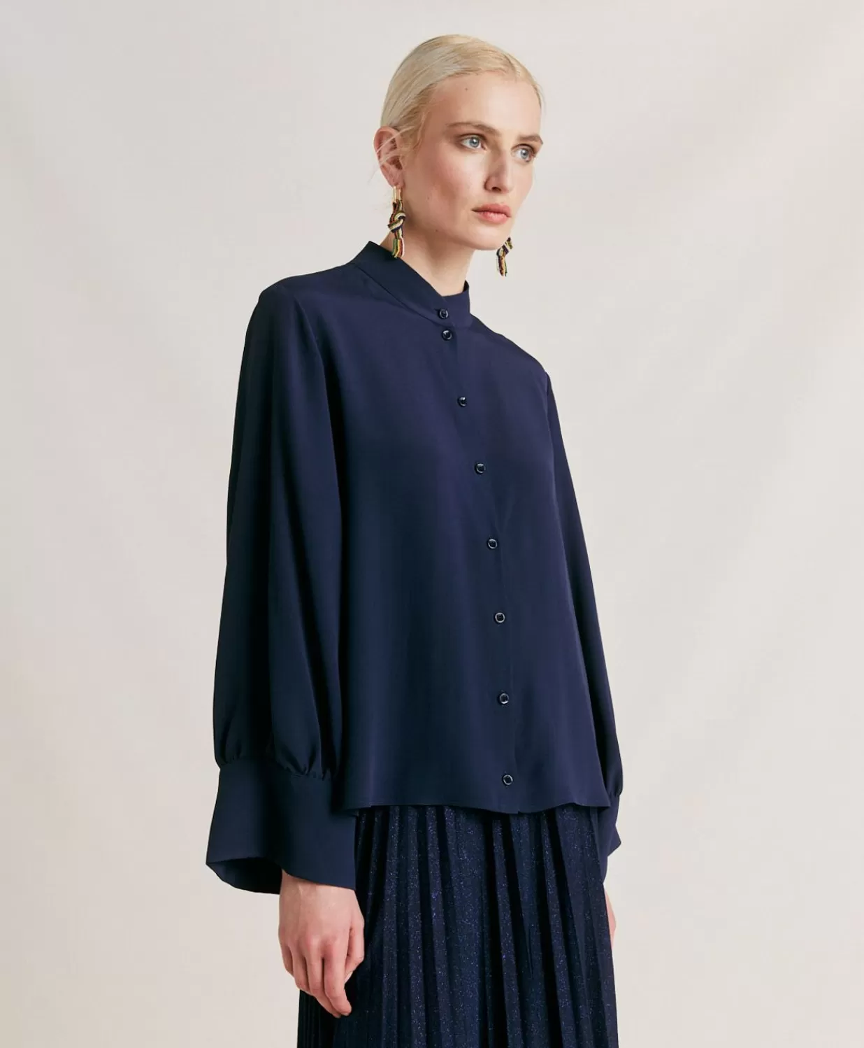 Momoni Chemisiers Et Chemises>Chemise Franklin En Acetate De Soie - Bleu Nuit