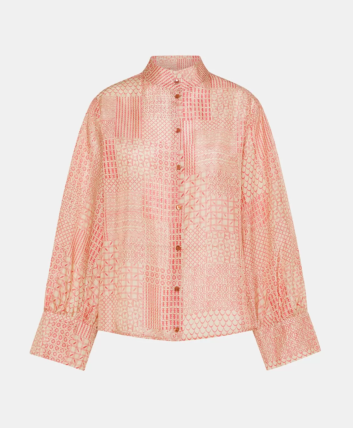 Momoni Chemisiers Et Chemises>Chemise Franklin En Haboutai De Soie - Creme/Corail