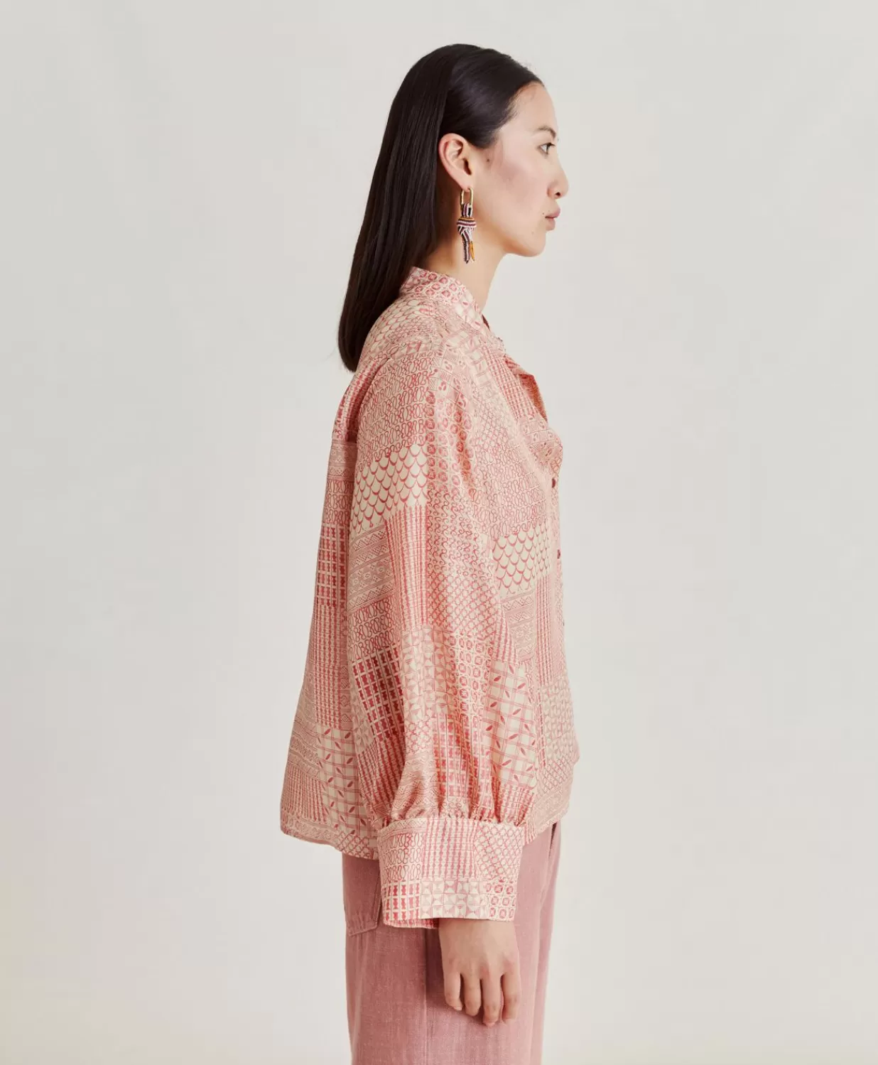 Momoni Chemisiers Et Chemises>Chemise Franklin En Haboutai De Soie - Creme/Corail
