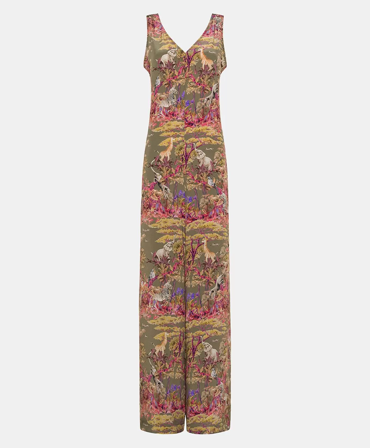 Momoni Vêtements>Combinaison Longue Matilde En Crepe De Chine - Olive Multicolore
