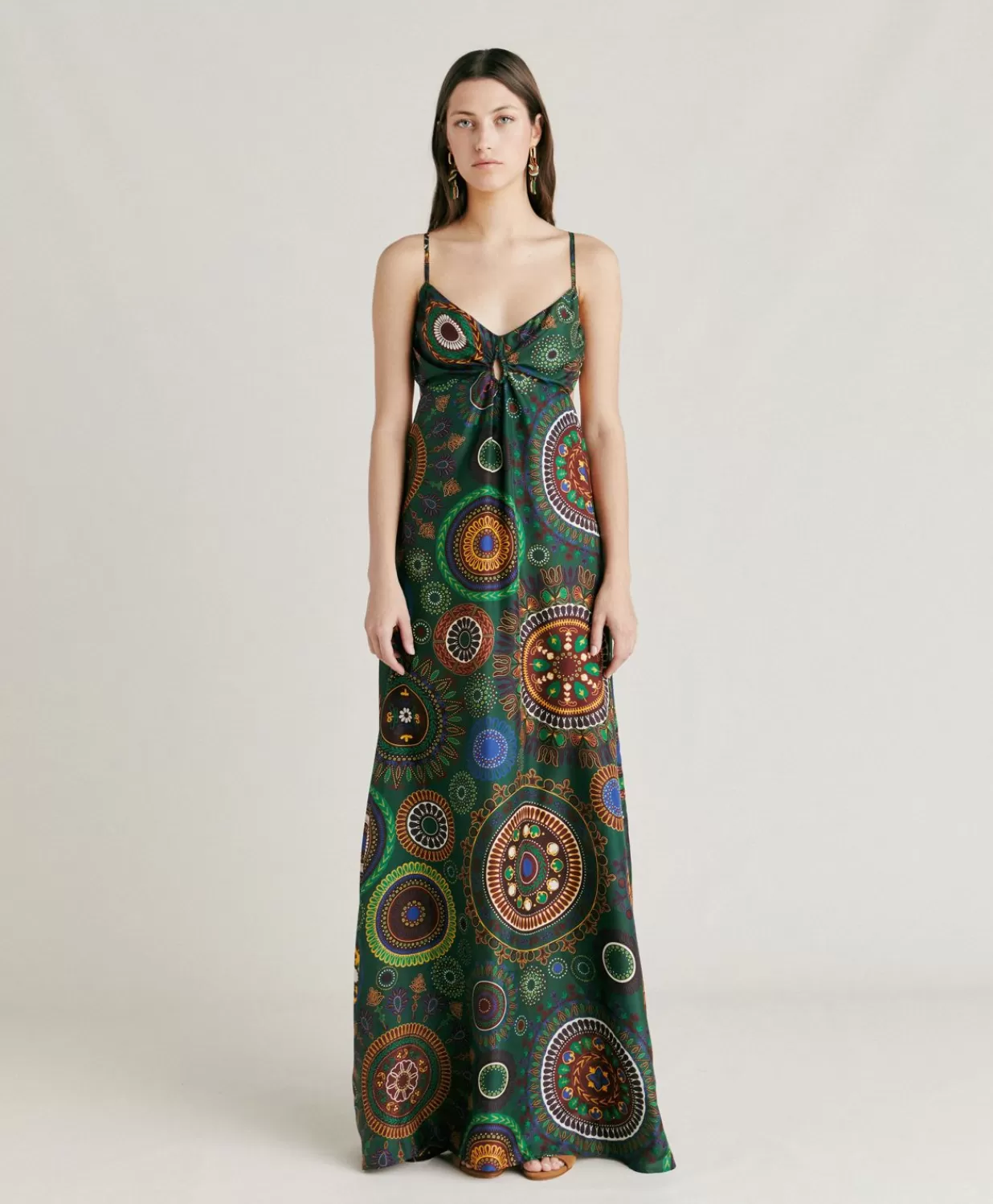 Momoni Vêtements>Jolie Robe En Haboutai De Soie - Vert Multicolore