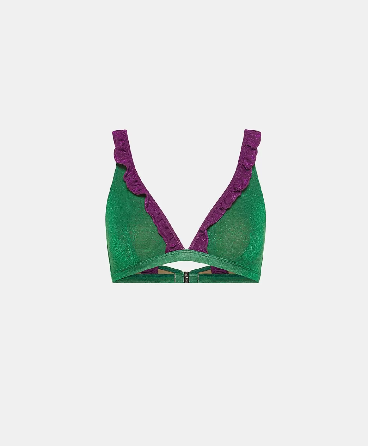 Momoni Maillots De Bain>Maillot De Bain Triangle Puerto Rico En Jersey Lurex - Emeraude/Cyclamen
