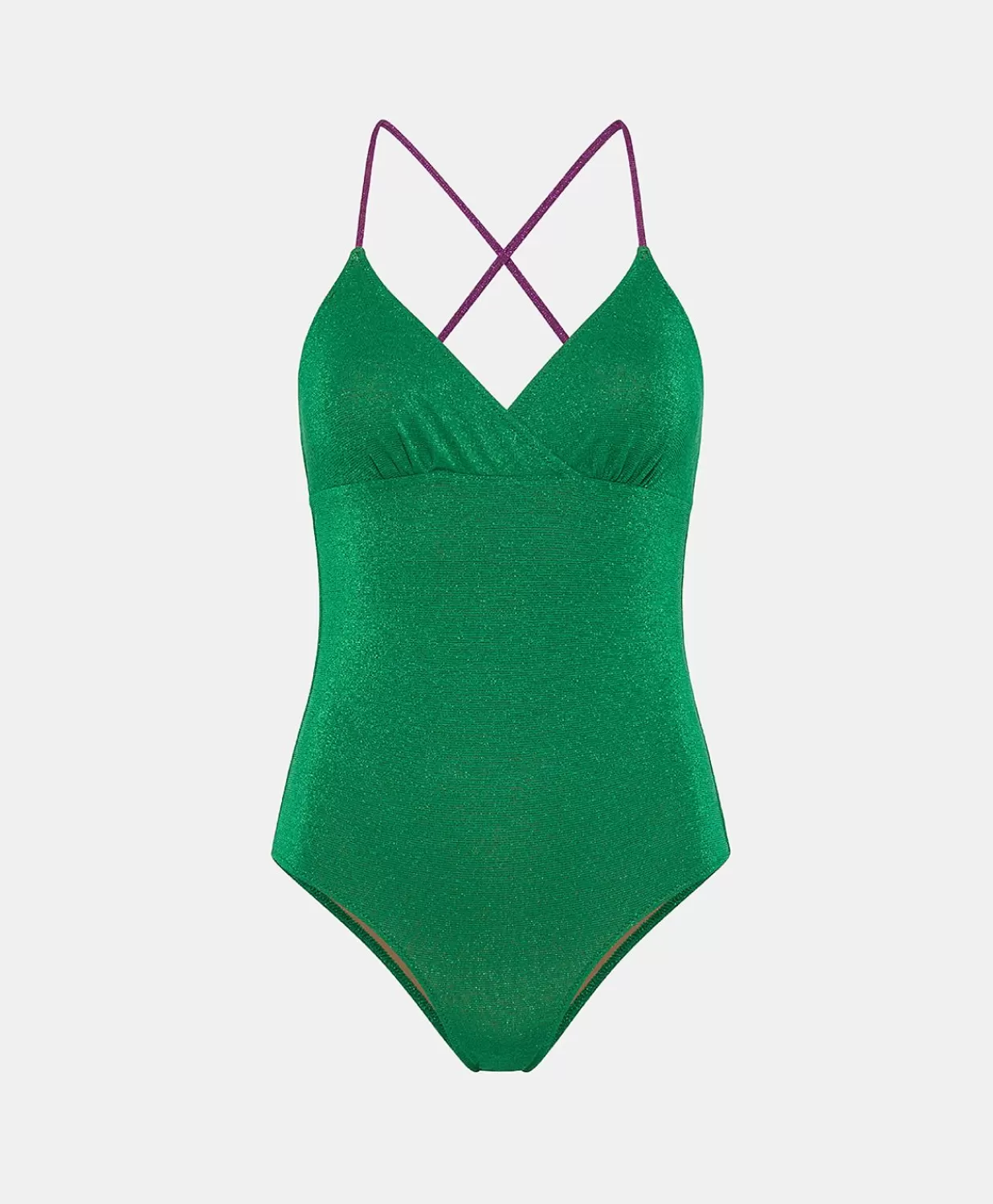 Momoni Maillots De Bain>Maillot De Bain Une Piece D'Ete En Jersey Lurex - Emeraude/Cyclamen