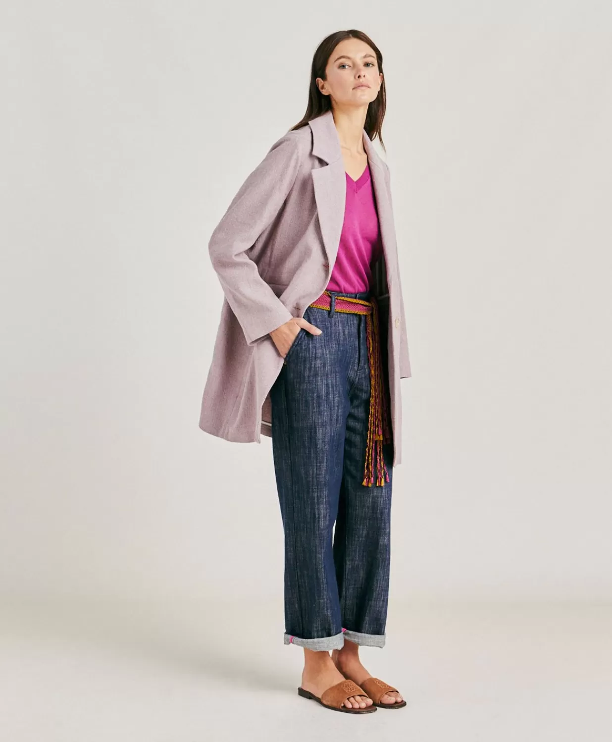 Momoni Trenchs Et Manteaux>Manteau De Pomeranie En Lin Coton - Aubergine