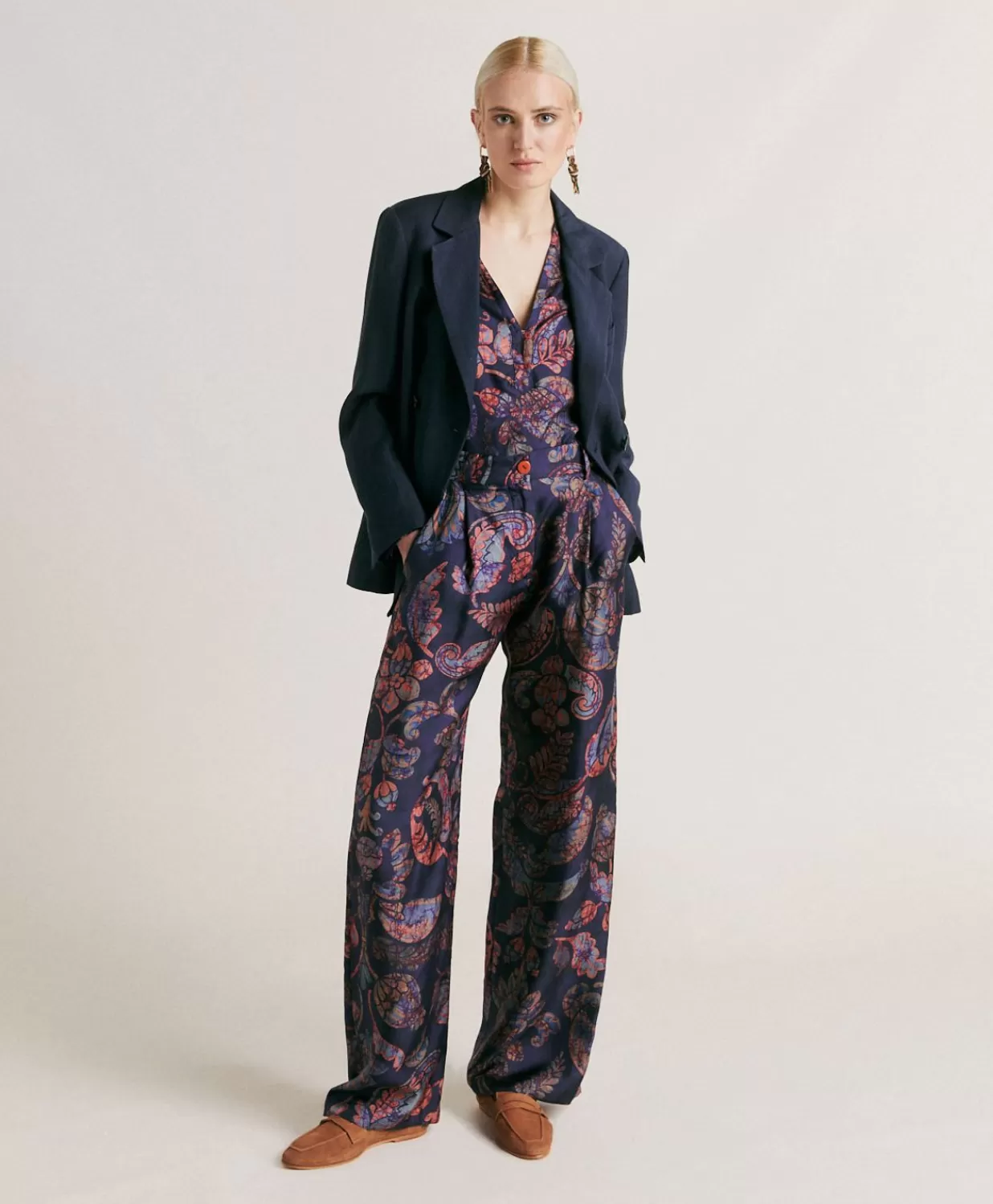 Momoni Costumes Et Costumes>Pantalon Austin En Serge De Soie - Multicolore Bleu Nuit
