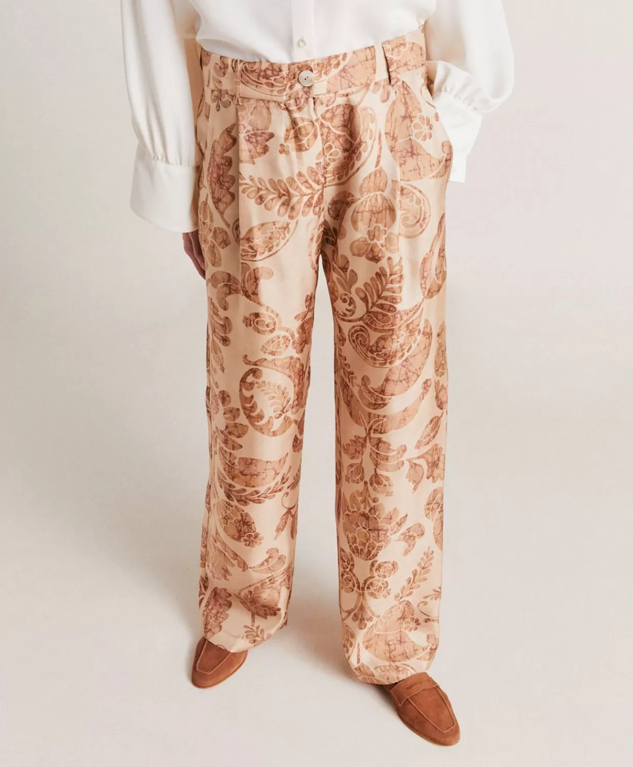 Momoni Pantalons Et Shorts>Pantalon Austin En Serge De Soie - Poudre Multicolore
