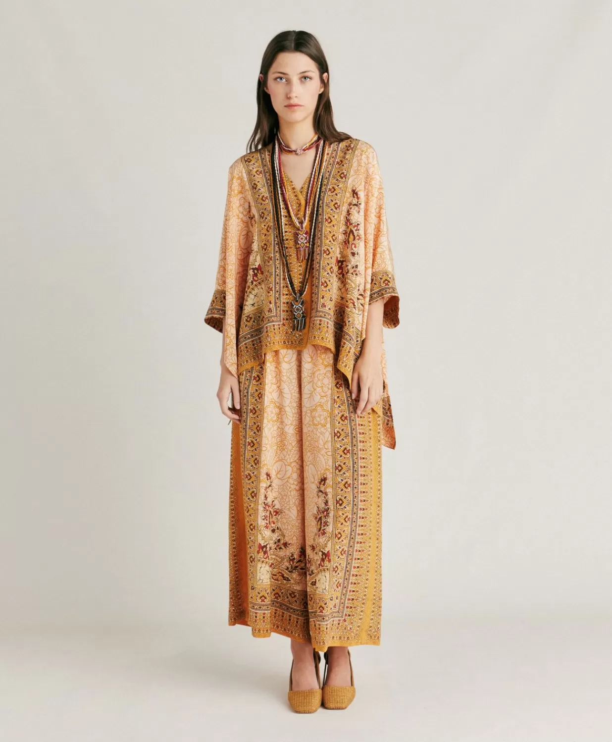 Momoni Pantalons Et Shorts>Pantalon Boracay En Crepe De Chine - Brule/Multicolore