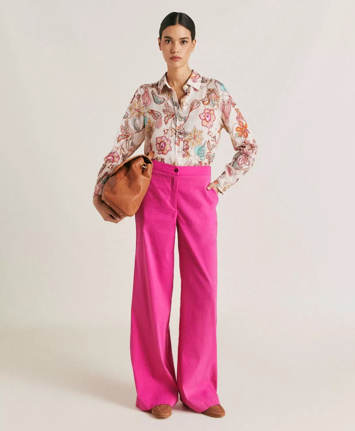 Momoni Pantalons Et Shorts>Pantalon Candeo En Lin Et Coton - Fuchsia