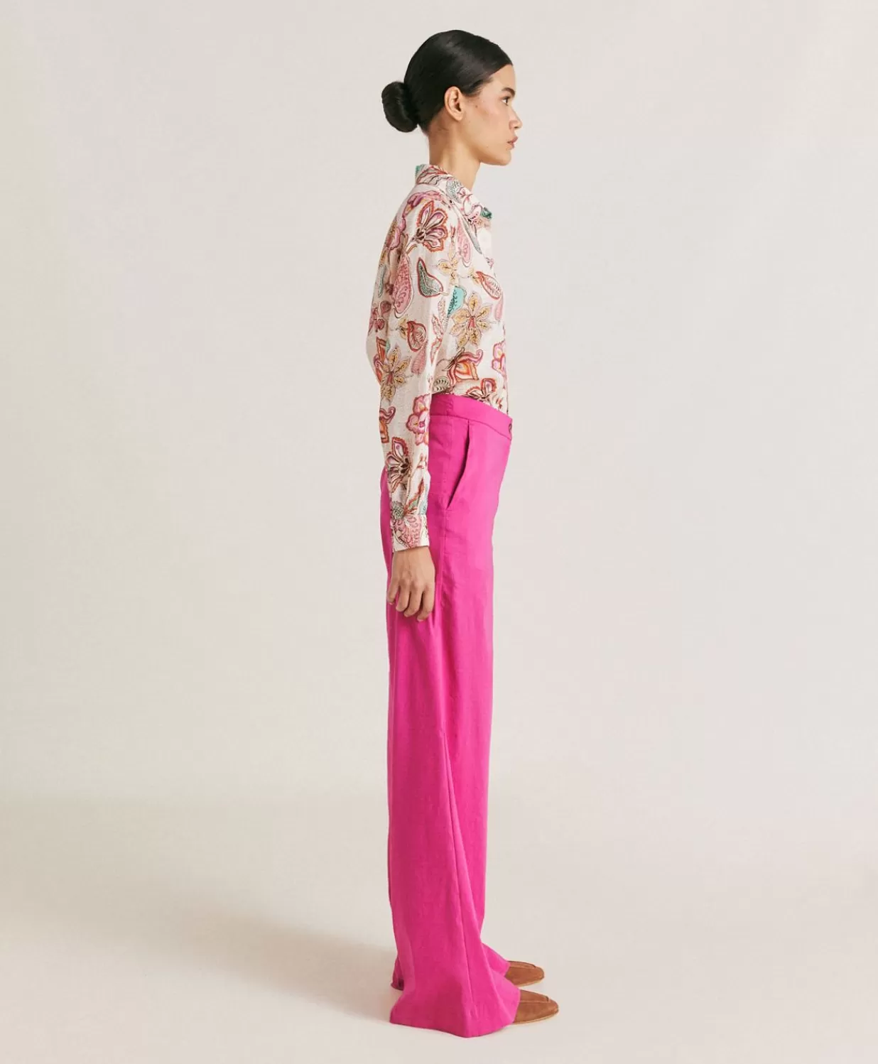 Momoni Pantalons Et Shorts>Pantalon Candeo En Lin Et Coton - Fuchsia