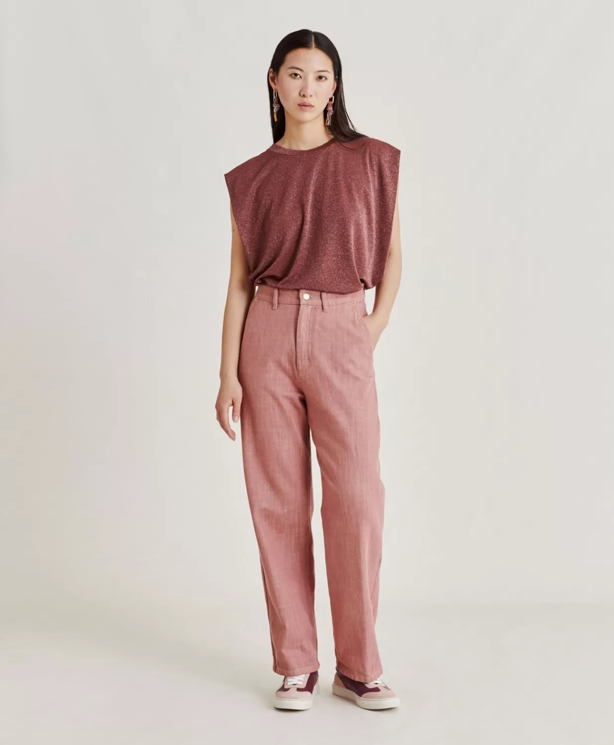 Momoni Pantalons Et Shorts>Pantalon Denim Bis Fuchsia - Rose Antique