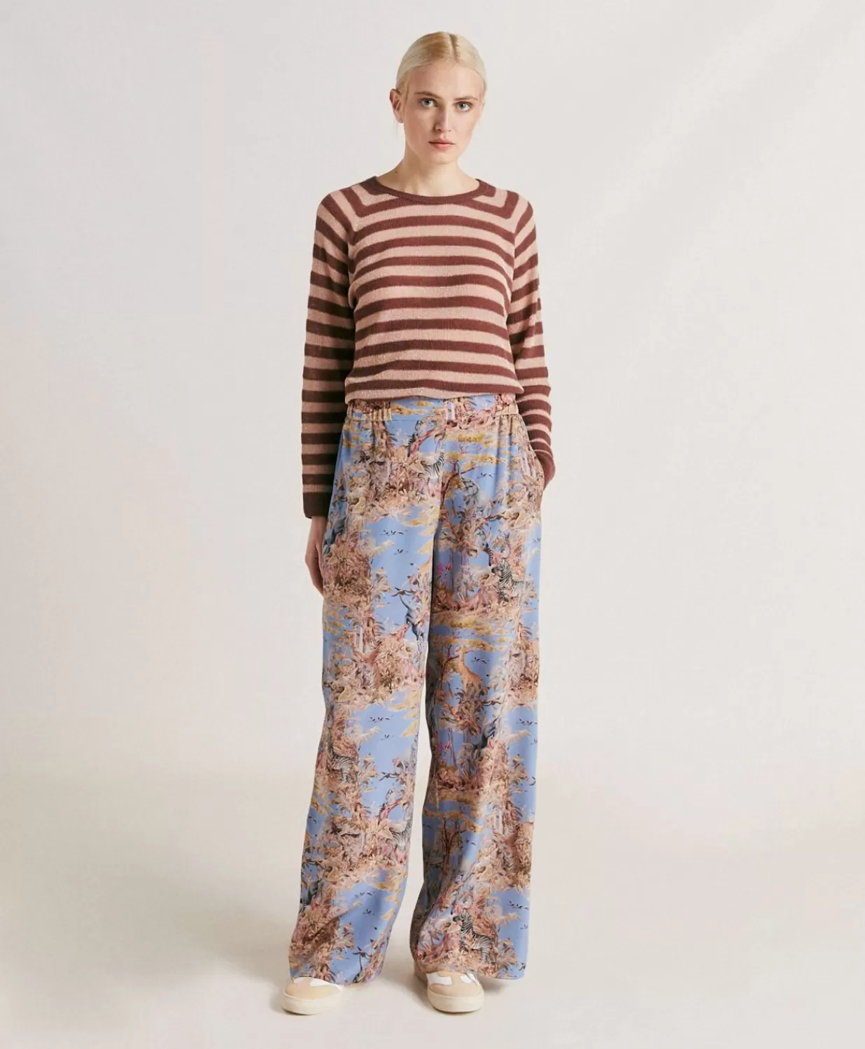 Momoni Pantalons Et Shorts>Pantalon En Crepe De Chine Baccarat - Multicolore Ceruleen