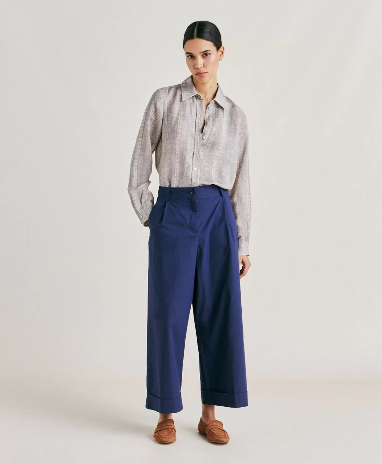 Momoni Pantalons Et Shorts>Pantalon En Popeline Grecale - Bleu