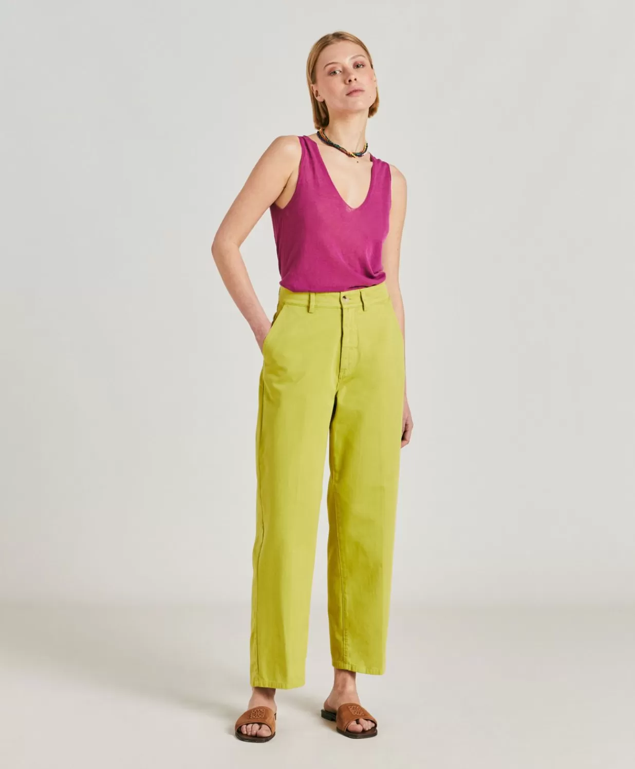 Momoni Pantalons Et Shorts>Pantalon Gabardine Bis Fuchsia - Acide