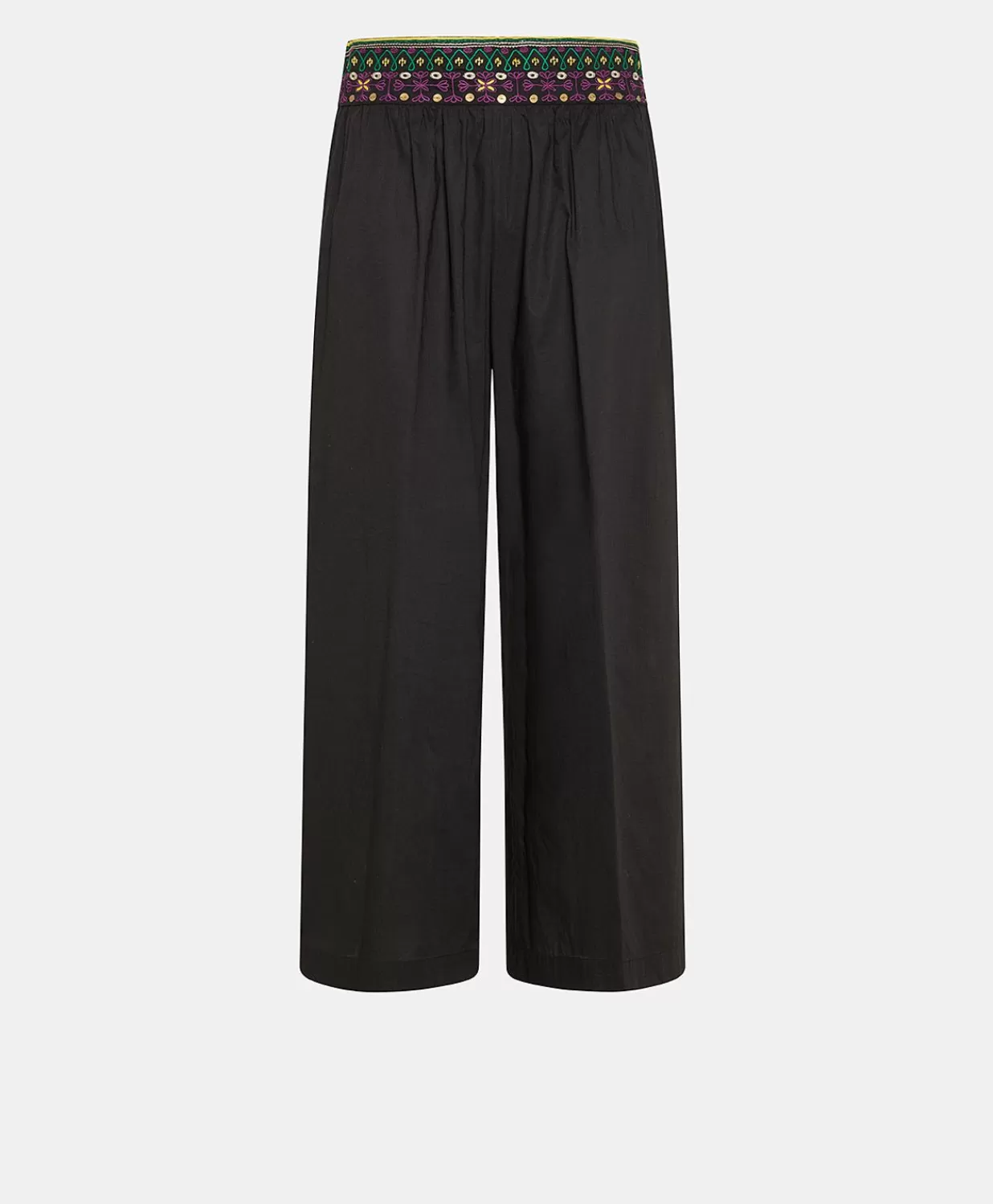 Momoni Pantalons Et Shorts>Pantalon Roca En Voile De Coton Brode - Noir