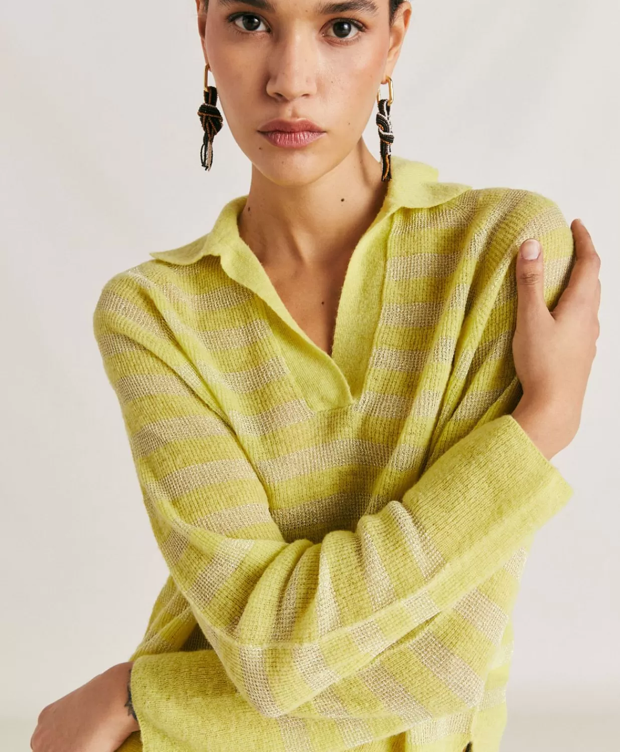 Momoni Tricots>Pull Egide Perlata Raye Lurex - Citron Vert