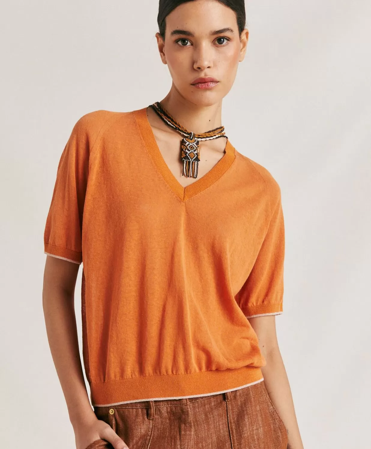 Momoni Tricots>Pull En Lin Edie - Orange