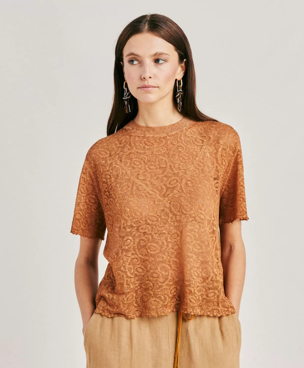 Momoni Tricots>Pull En Lin Sveva - Caramel