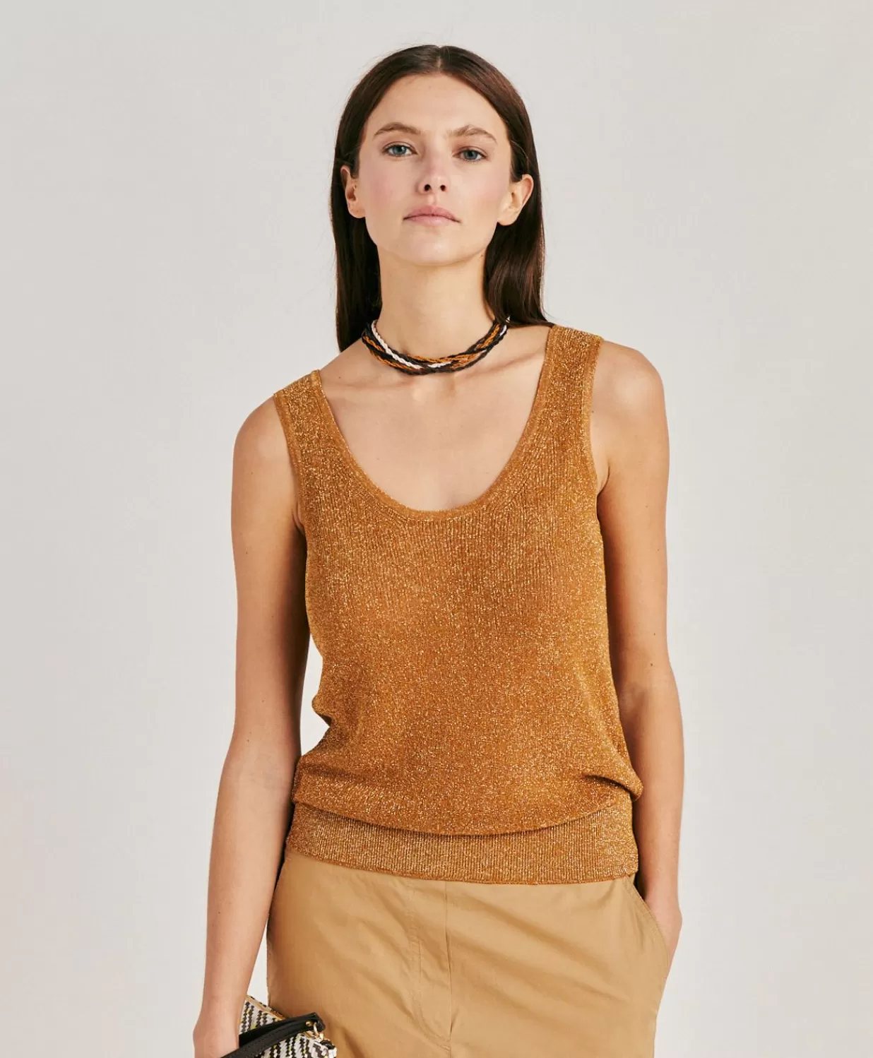 Momoni Tricots>Pull Liccia Nacre Lurex - Caramel