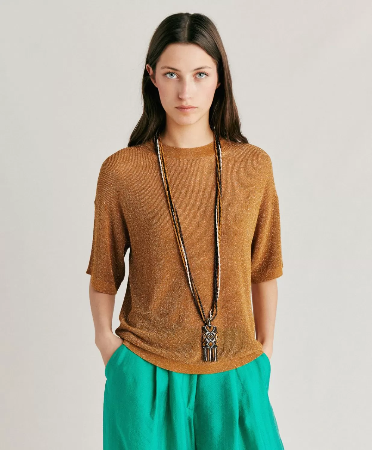 Momoni Tricots>Pull Lurex Perle Jacinto - Caramel