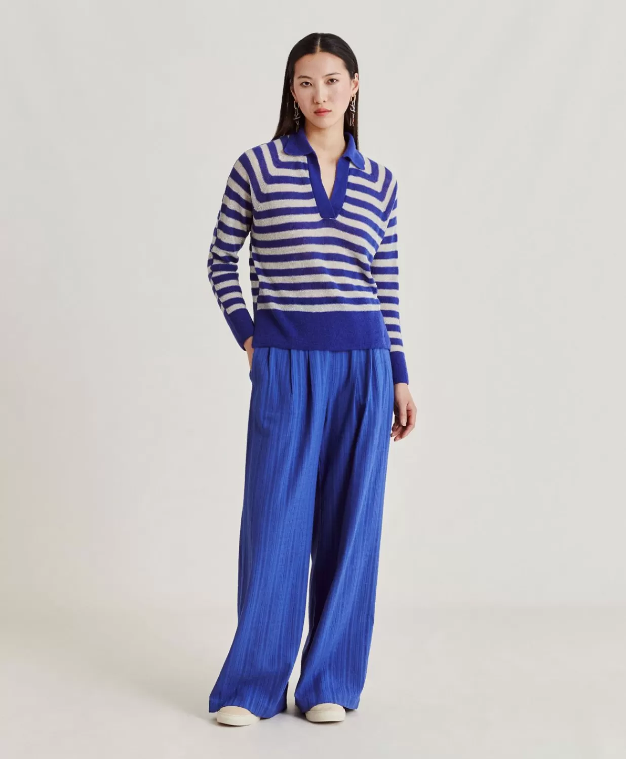 Momoni Tricots>Pull Raye Lurex Perle Egide - Bluette