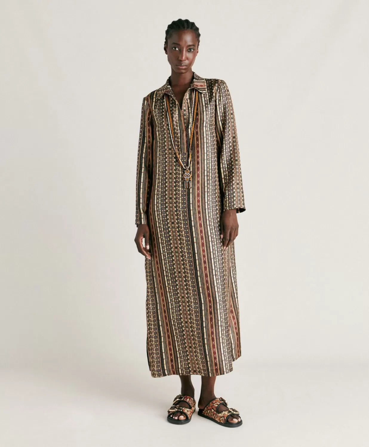 Momoni Vêtements>Robe Aligusta En Serge De Soie - Noir Multicolore