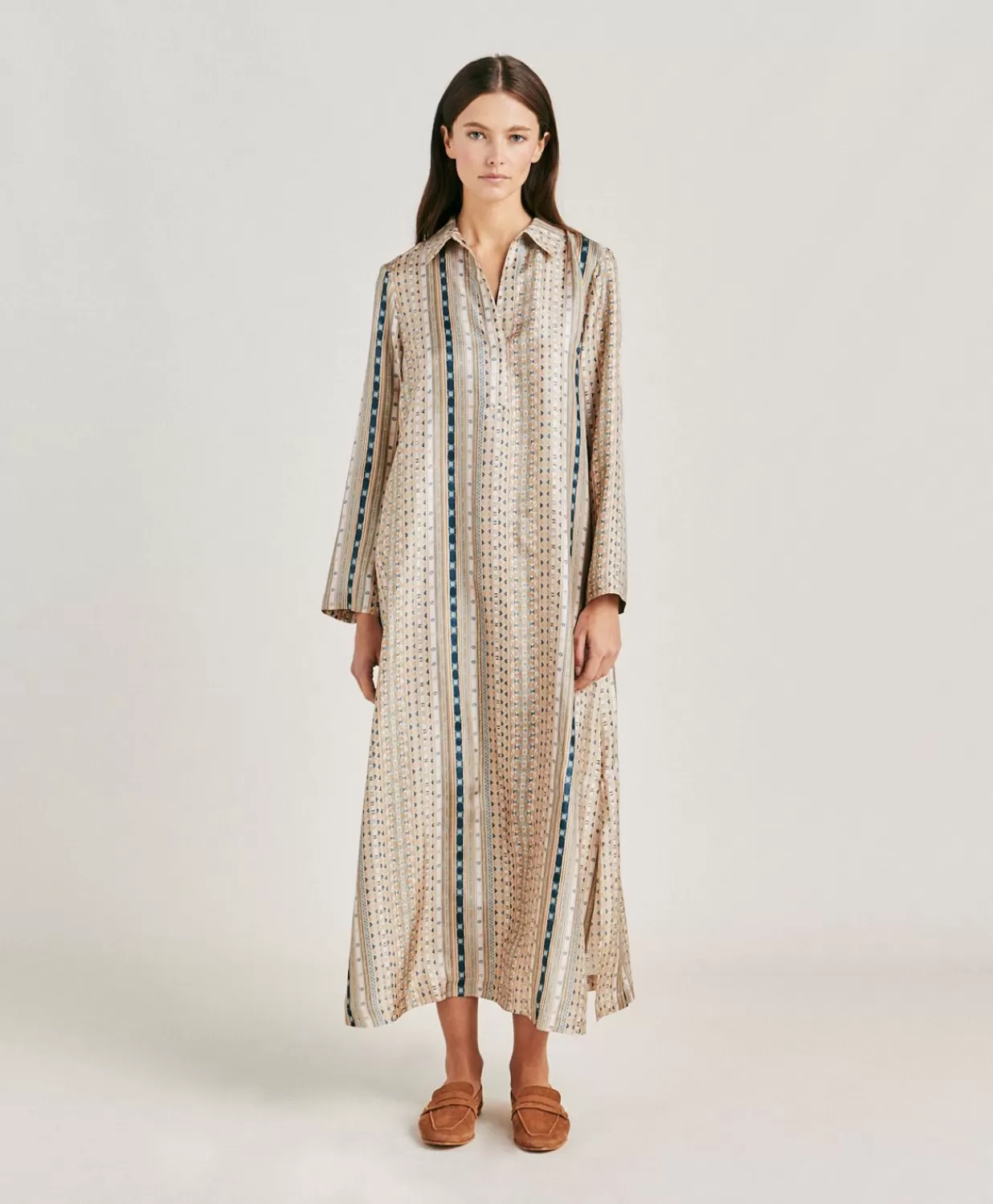 Momoni Vêtements>Robe Aligusta En Serge De Soie - Sable Multicolore