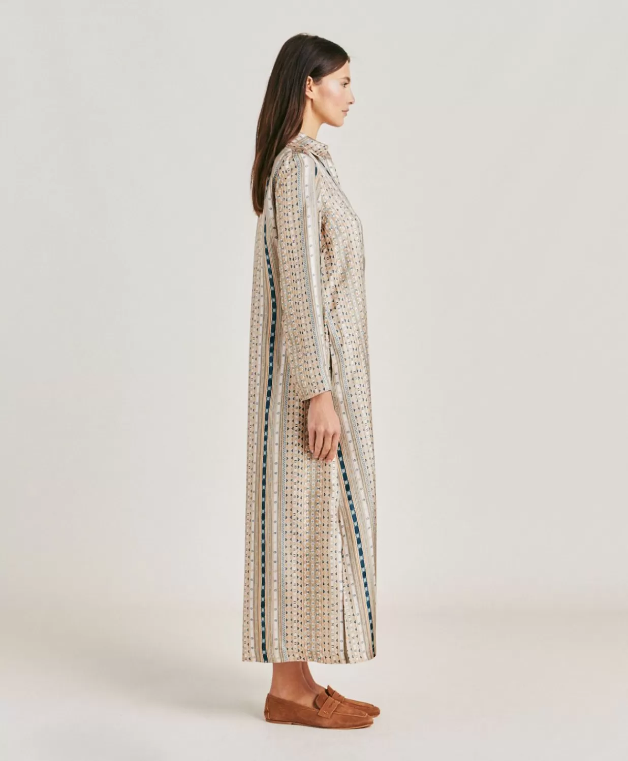 Momoni Vêtements>Robe Aligusta En Serge De Soie - Sable Multicolore
