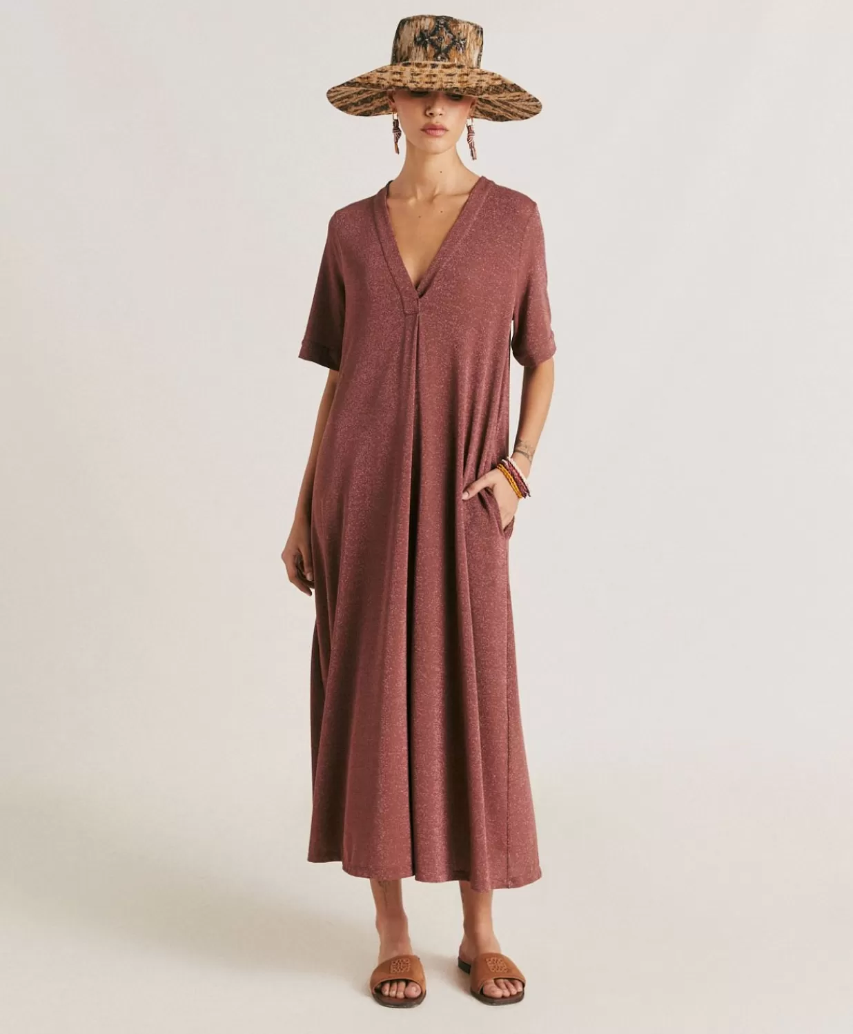 Momoni Vêtements>Robe Altamura En Jersey Lurex - Terre Cuite