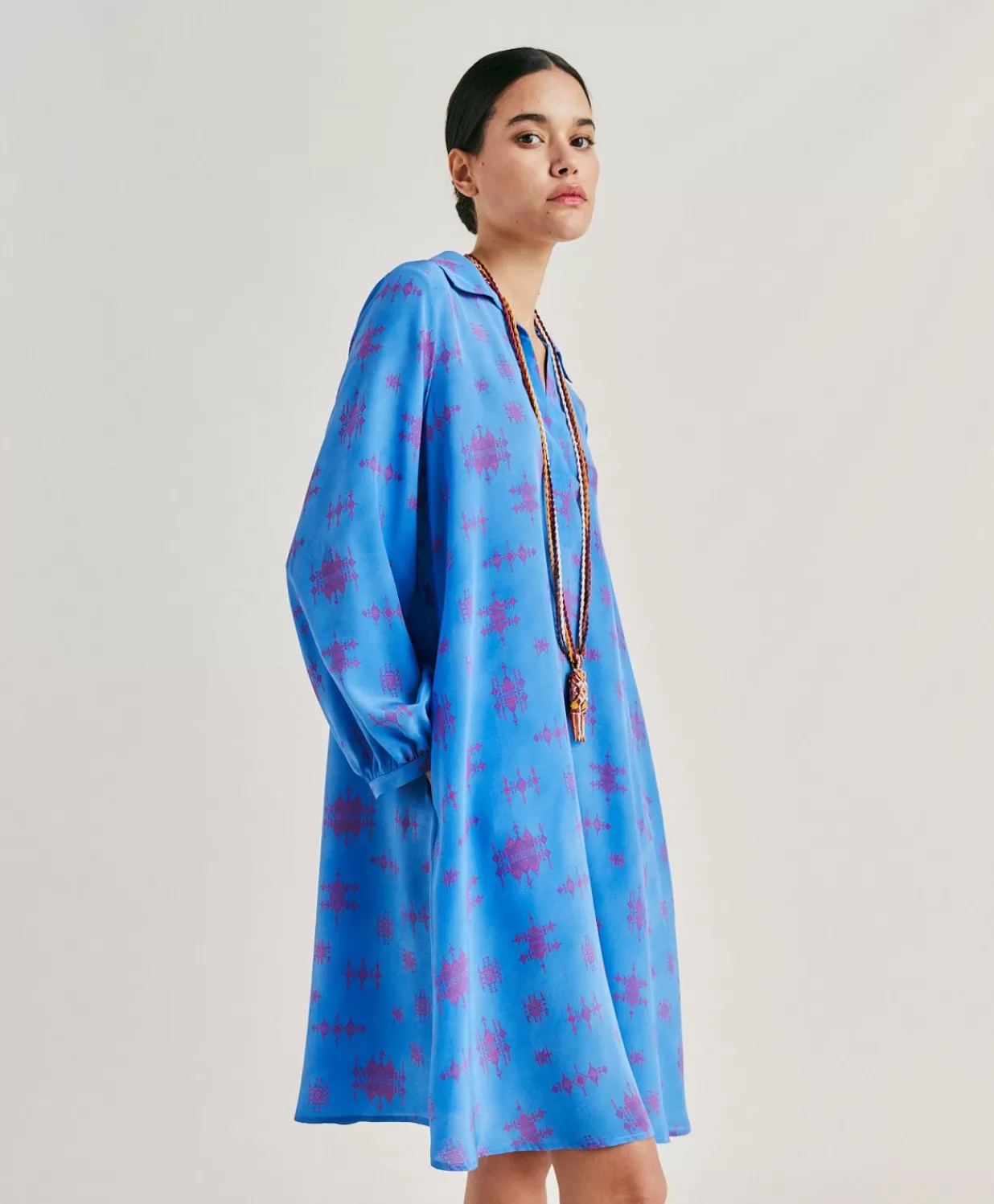 Momoni Vêtements>Robe Amber En Crepe De Chine - Bluette/Fuchsia