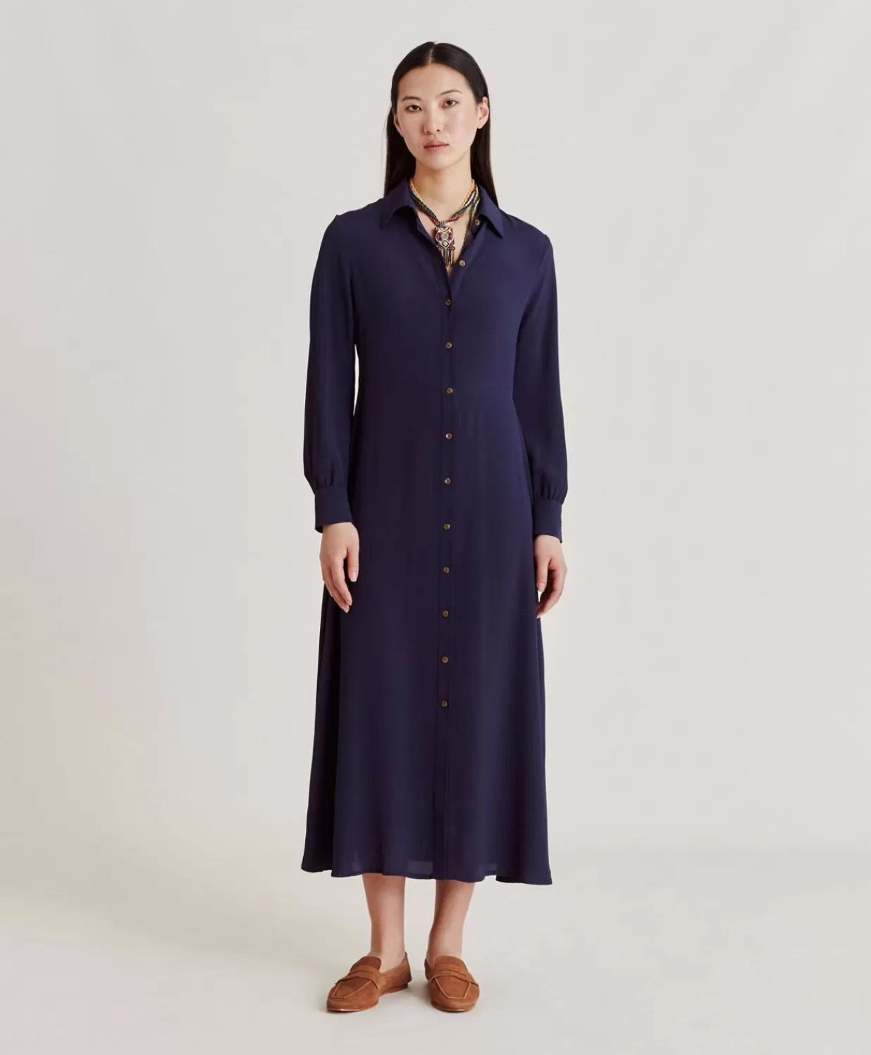 Momoni Vêtements>Robe Bethany En Acetate De Soie Solide - Bleu Nuit