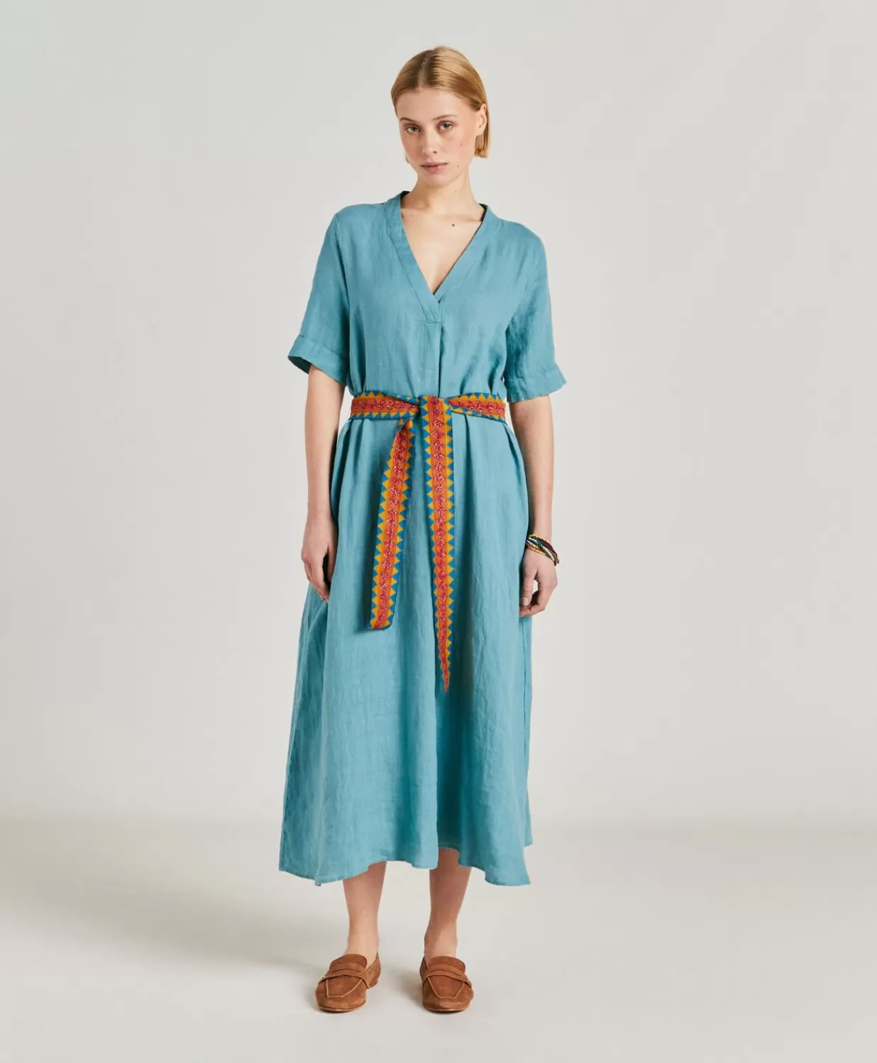 Momoni Vêtements>Robe En Lin Altamura - Ceruleen