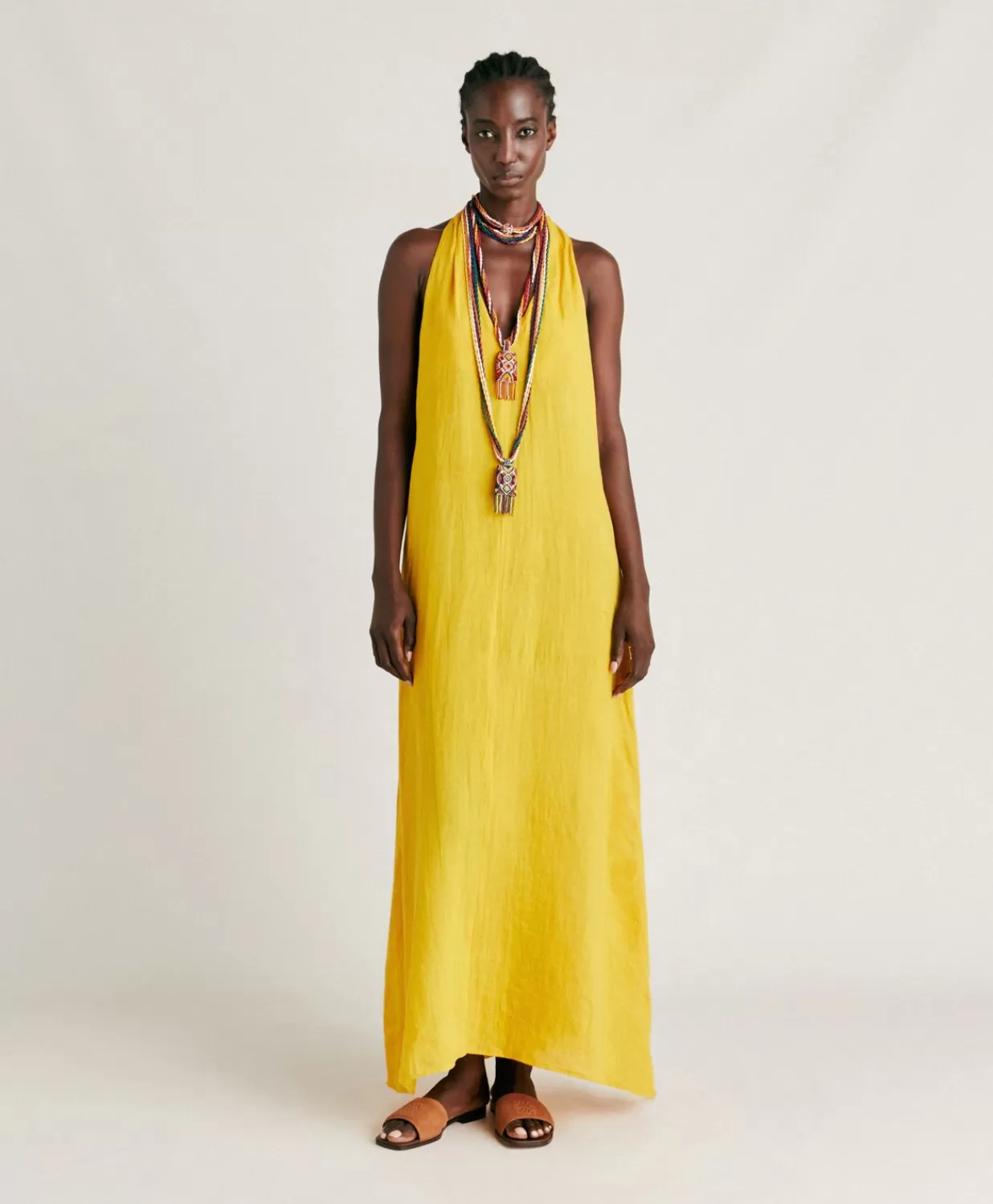 Momoni Vêtements>Robe En Lin Aurora - Jaune Soleil