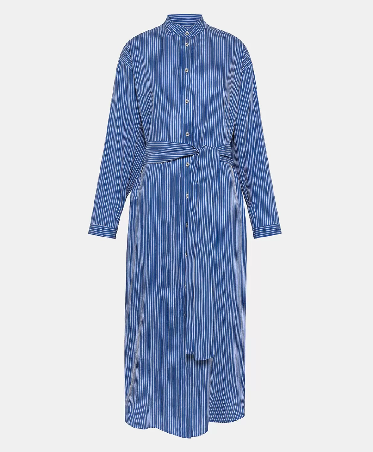 Momoni Vêtements>Robe En Viscose De Soie Rayee Zaira - Bleu Clair/Creme