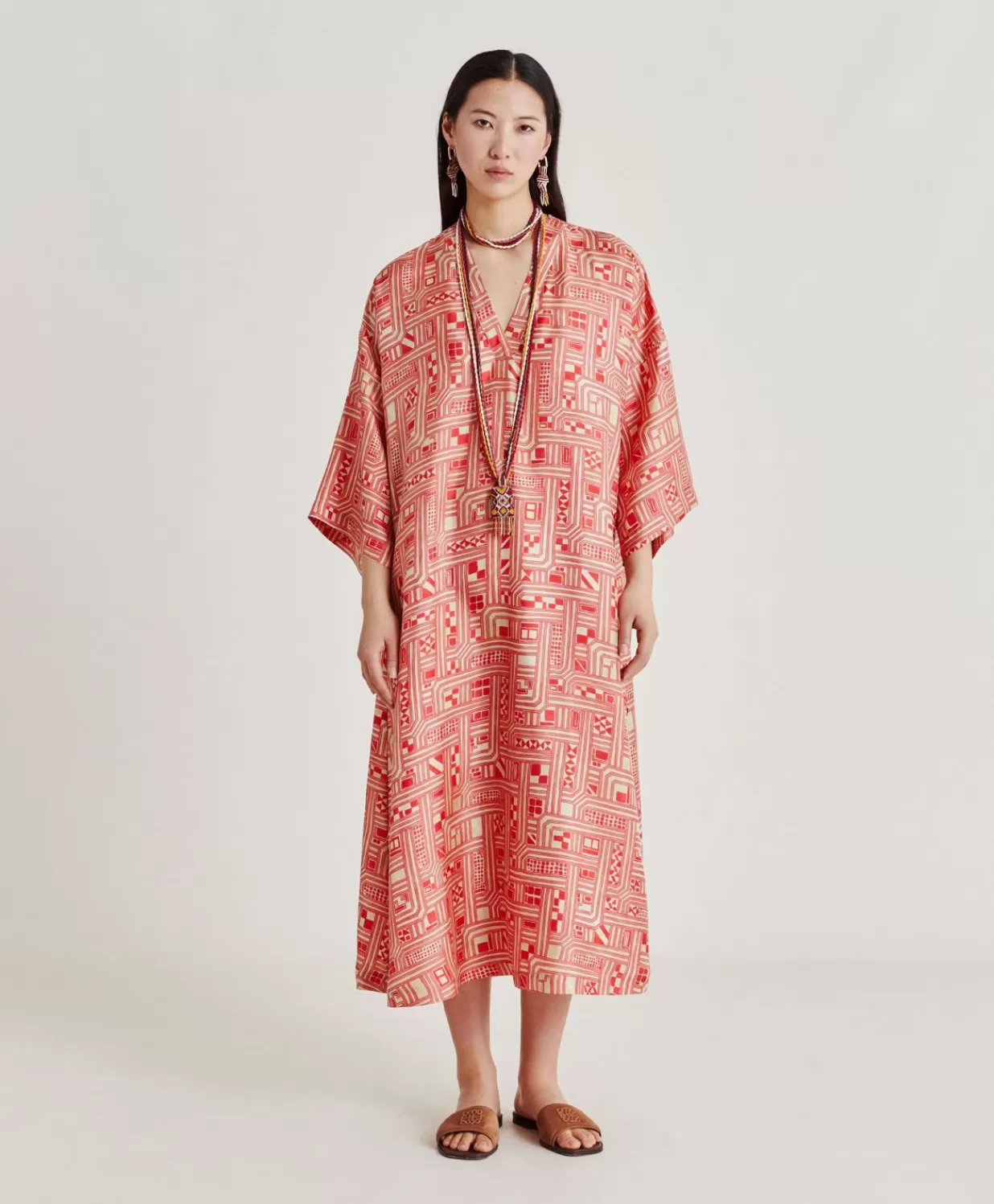 Momoni Vêtements>Robe Faro En Serge De Soie - Beige/ Corail