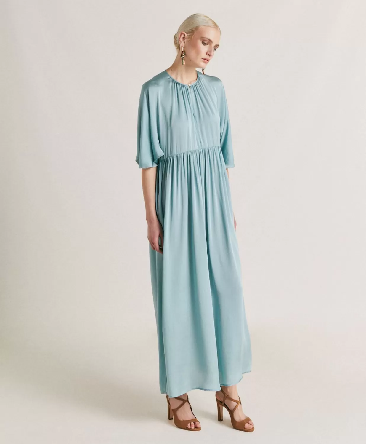 Momoni Vêtements>Robe Ginevra En Soie Unie - Ceruleen