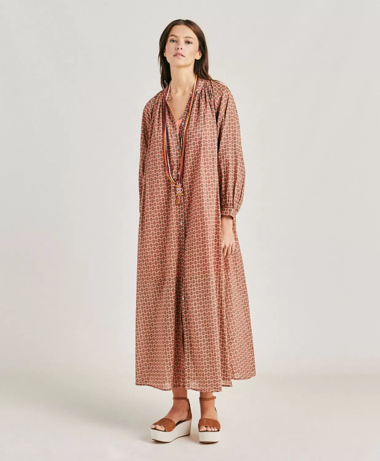 Momoni Vêtements>Robe Goa En Voile De Coton Imprime - Corail