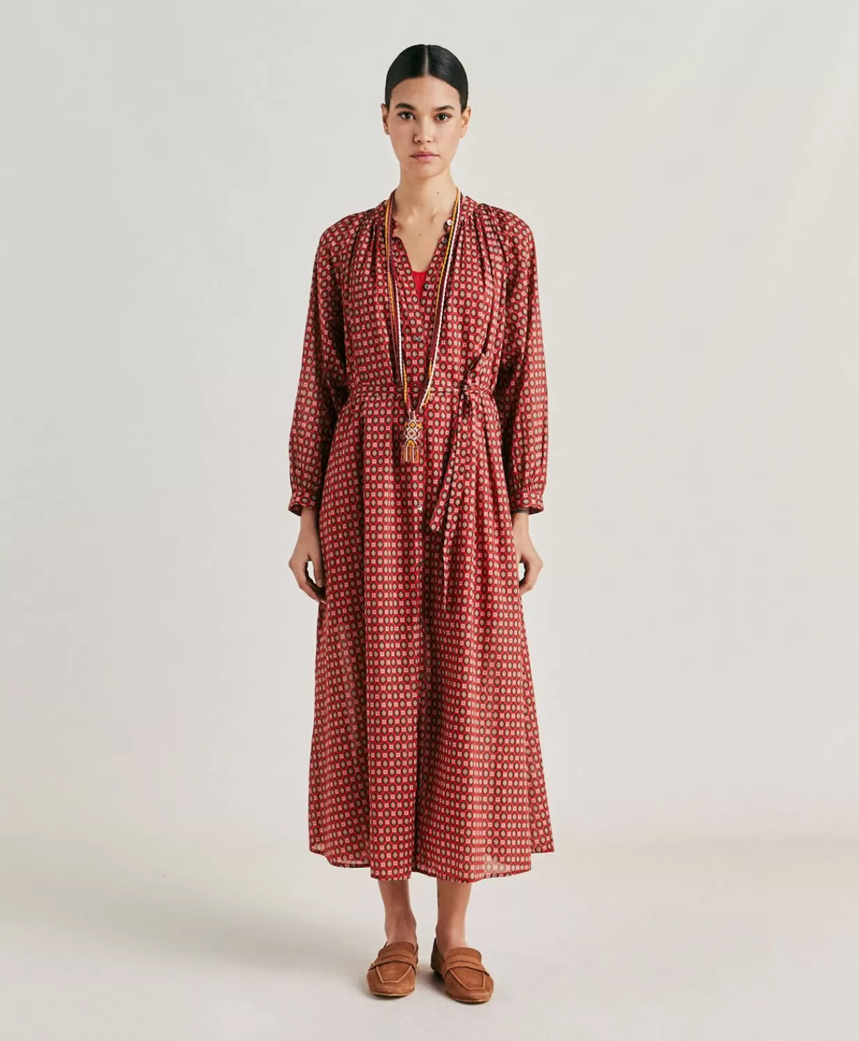 Momoni Vêtements>Robe Goa En Voile De Coton Imprime - Rouge