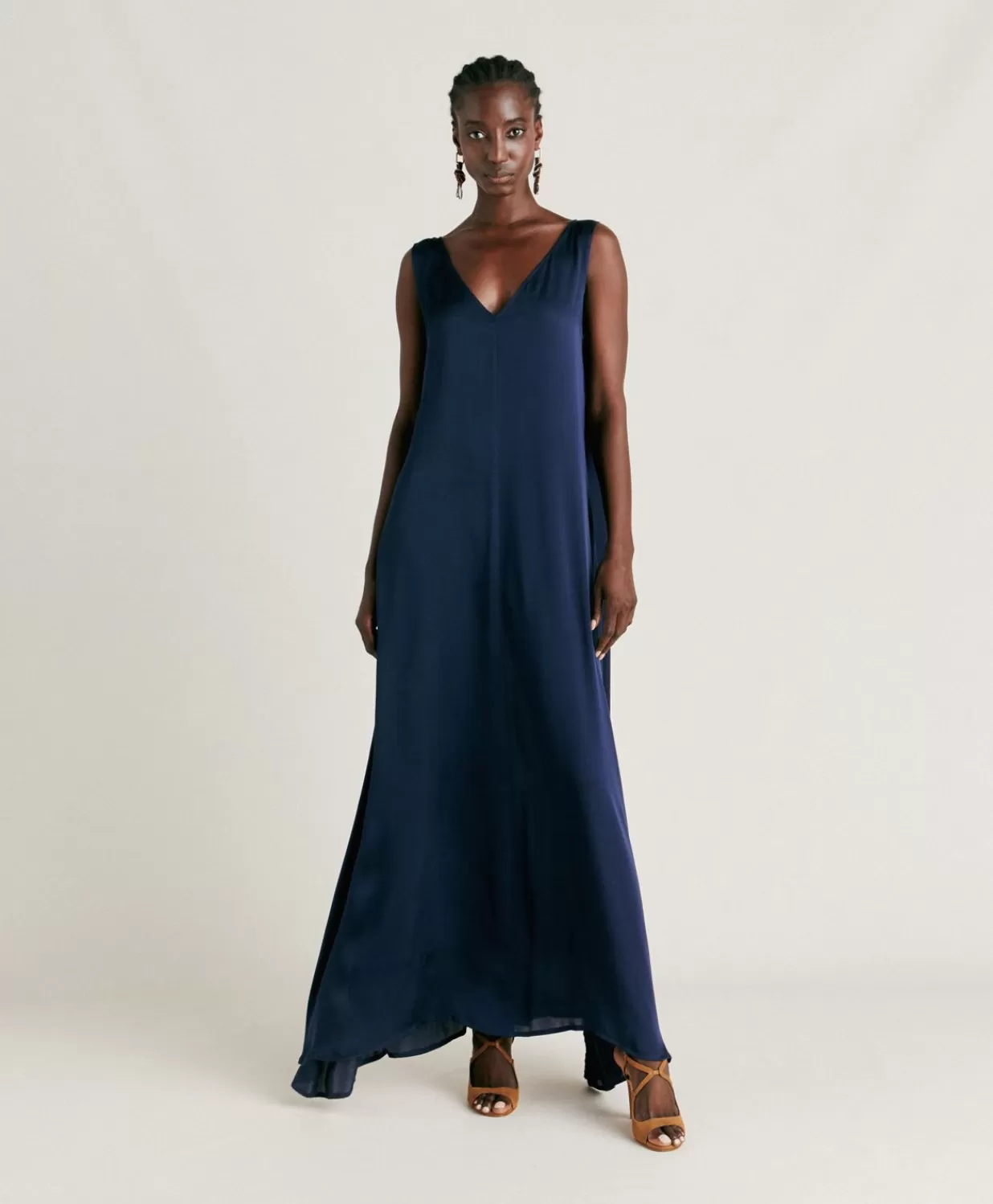 Momoni Vêtements>Robe Helena En Soie Unie - Bleu Nuit